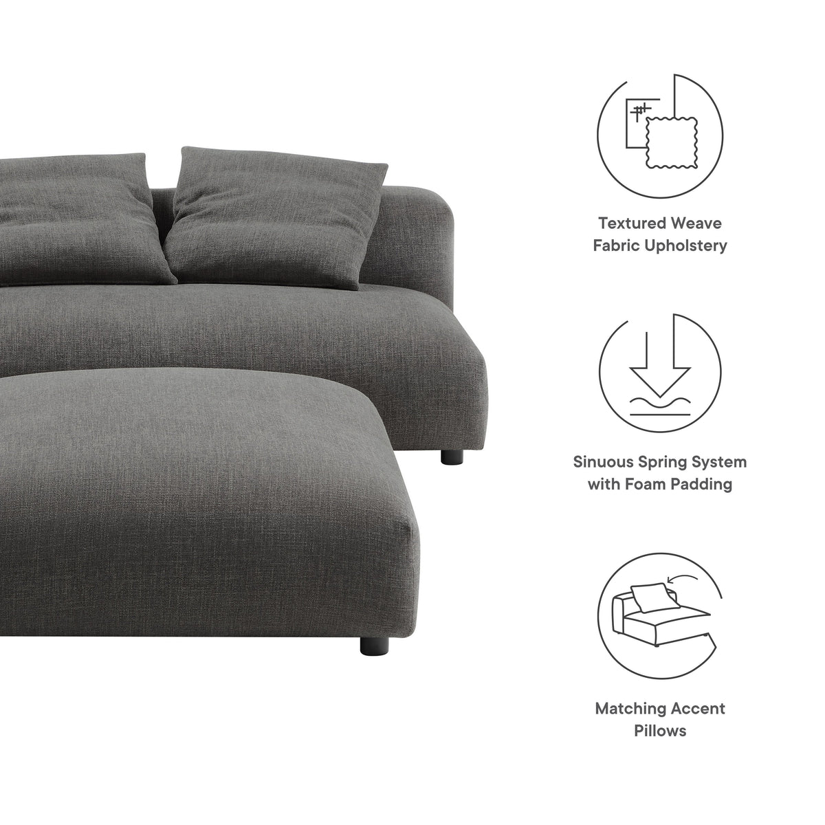 Solace Modular Upholstered Fabric Armless Loveseat and Ottoman Set by Modway, photo 2 of 30