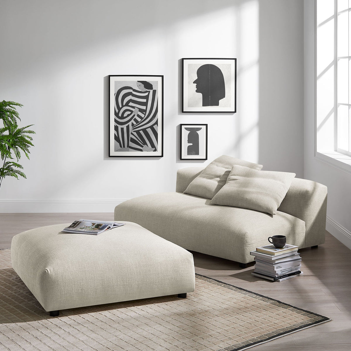Solace Modular Upholstered Fabric Armless Loveseat and Ottoman Set by Modway, photo 19 of 30