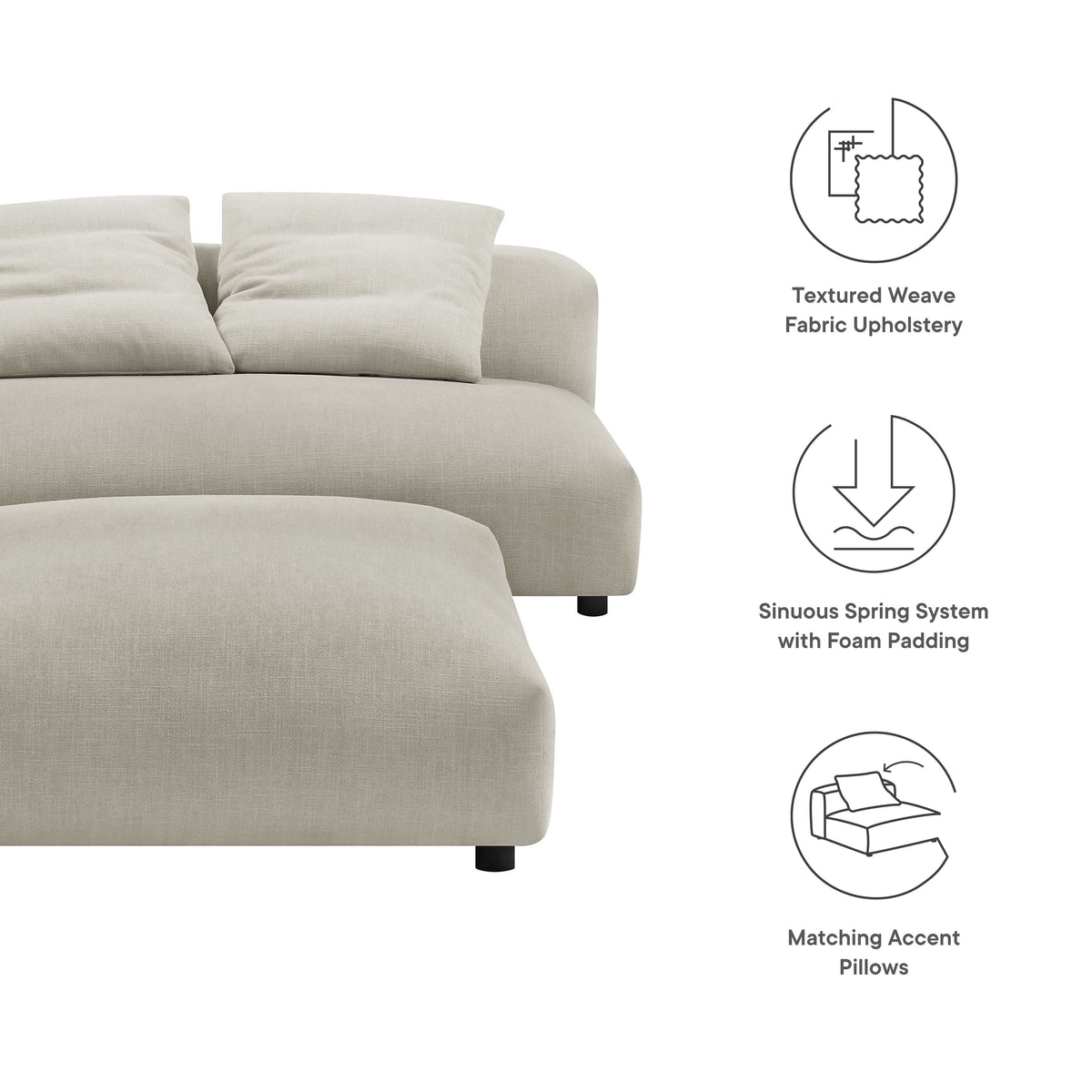 Solace Modular Upholstered Fabric Armless Loveseat and Ottoman Set by Modway, photo 12 of 30