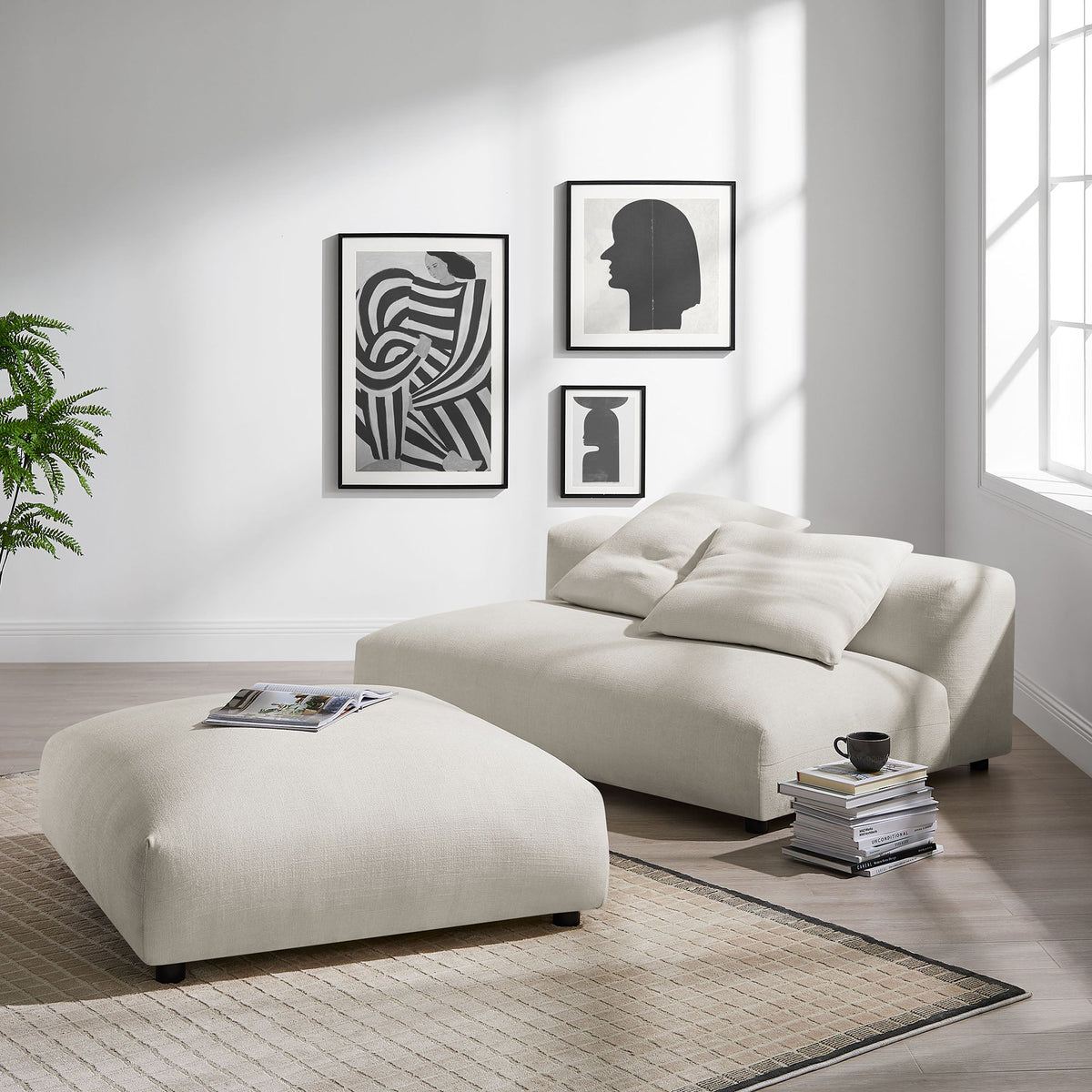 Solace Modular Upholstered Fabric Armless Loveseat and Ottoman Set by Modway, photo 29 of 30