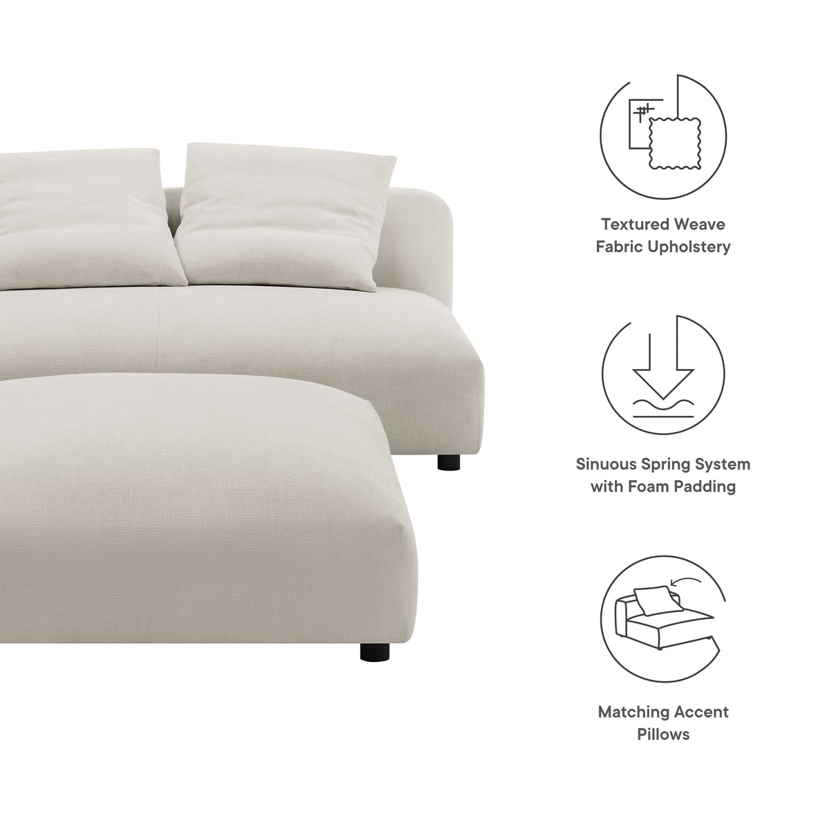 Solace Modular Upholstered Fabric Armless Loveseat and Ottoman Set by Modway, photo 22 of 30