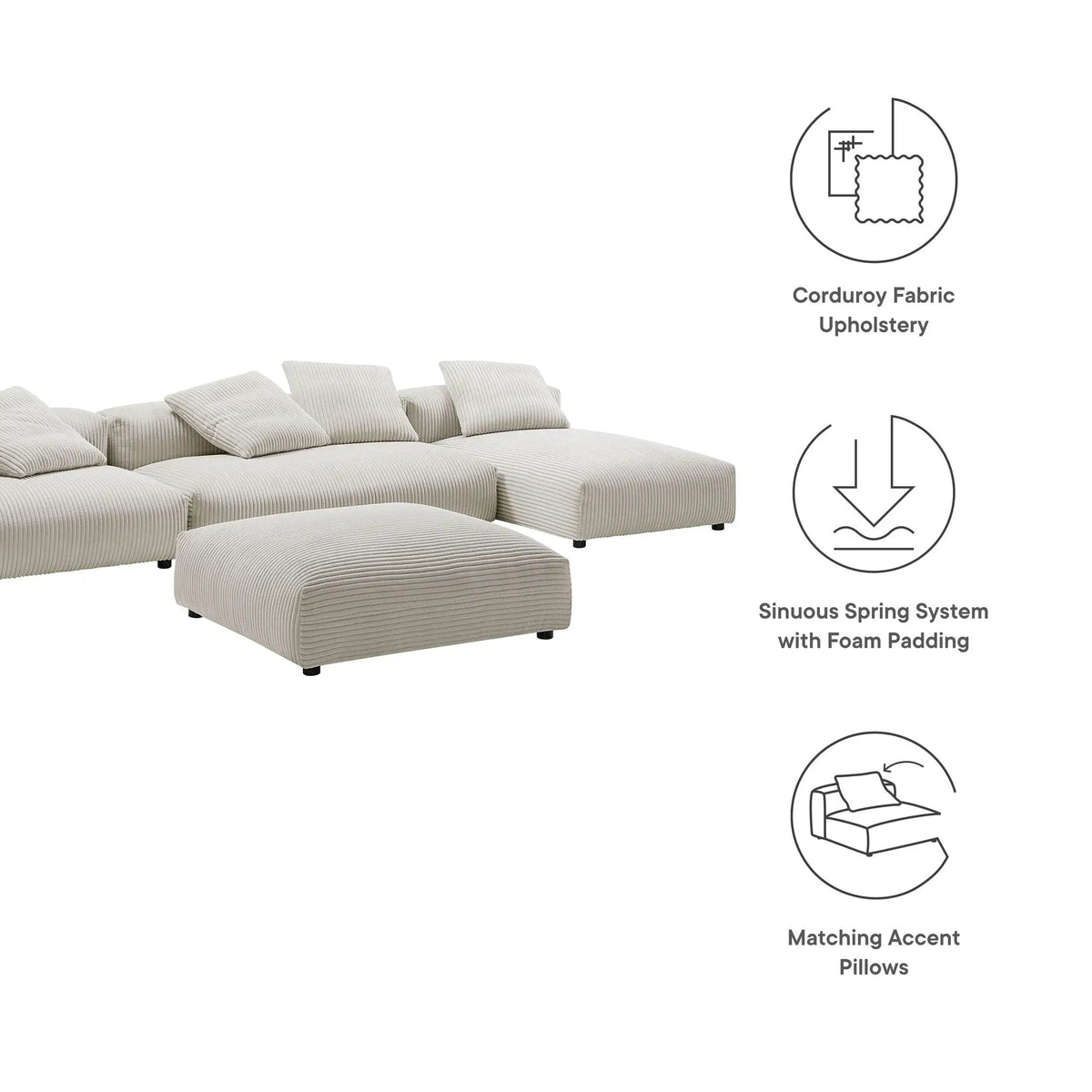 Solace 4-Piece Modular Corduroy Upholstered Sectional Sofa With Ottoman by HouseOfZazla