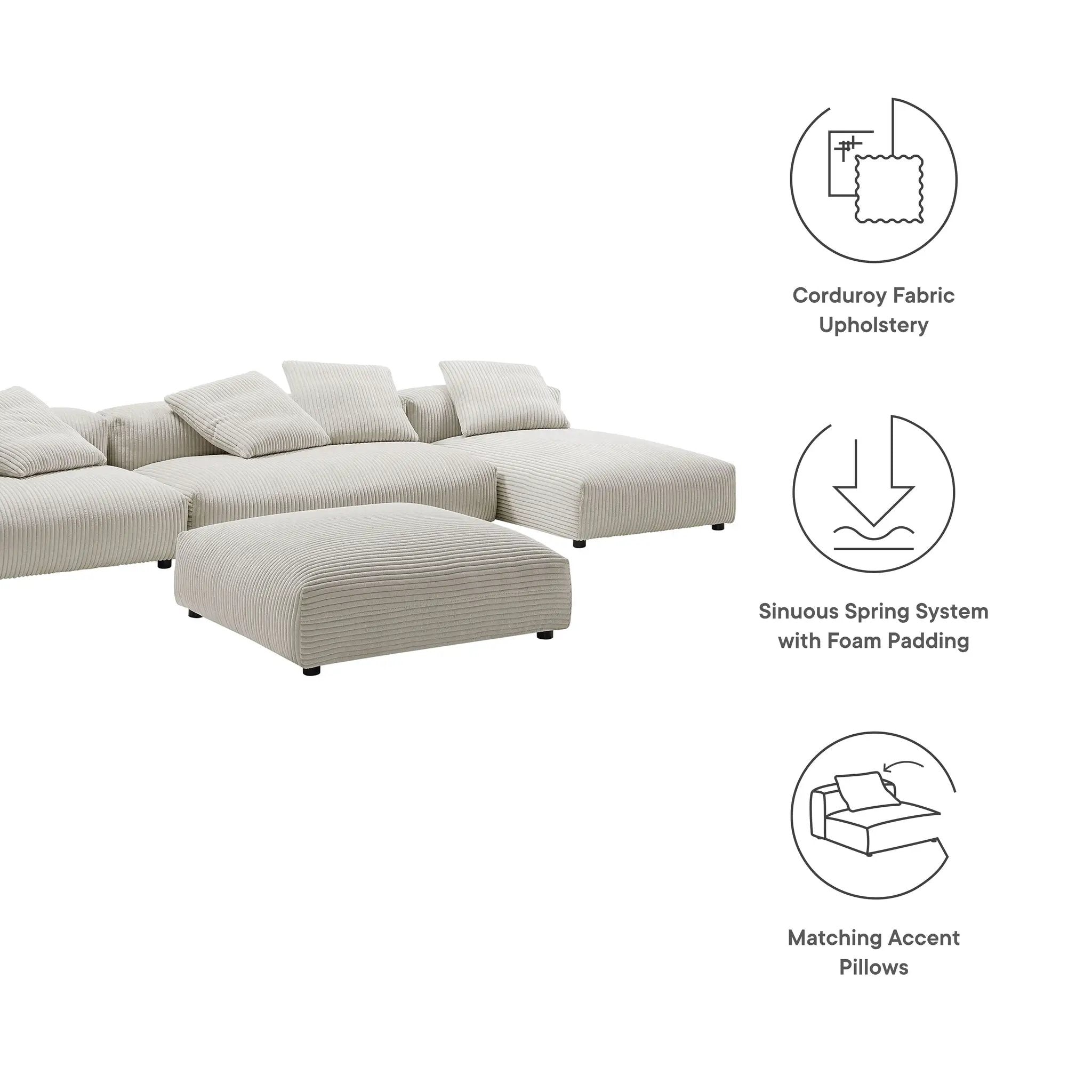 Solace 4-Piece Modular Corduroy Upholstered Sectional Sofa With Ottoman by HouseOfZazla