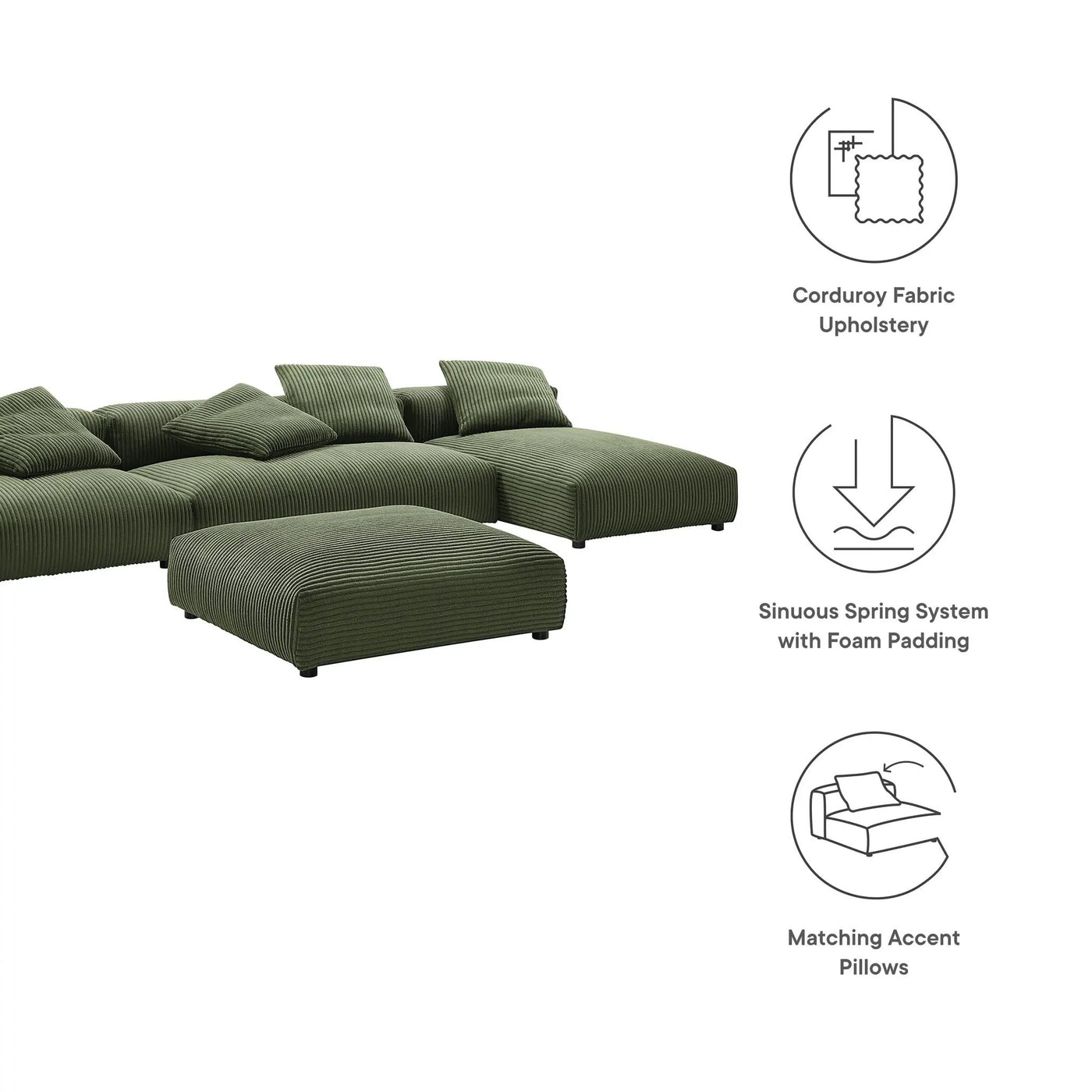 Solace 4-Piece Modular Corduroy Upholstered Sectional Sofa With Ottoman by HouseOfZazla