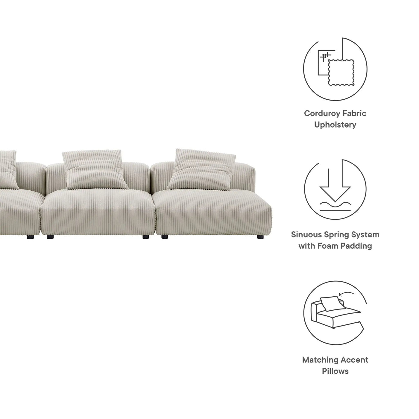 Solace 3-Piece Modular Corduroy Upholstered Sofa by Modway by HouseOfZazla