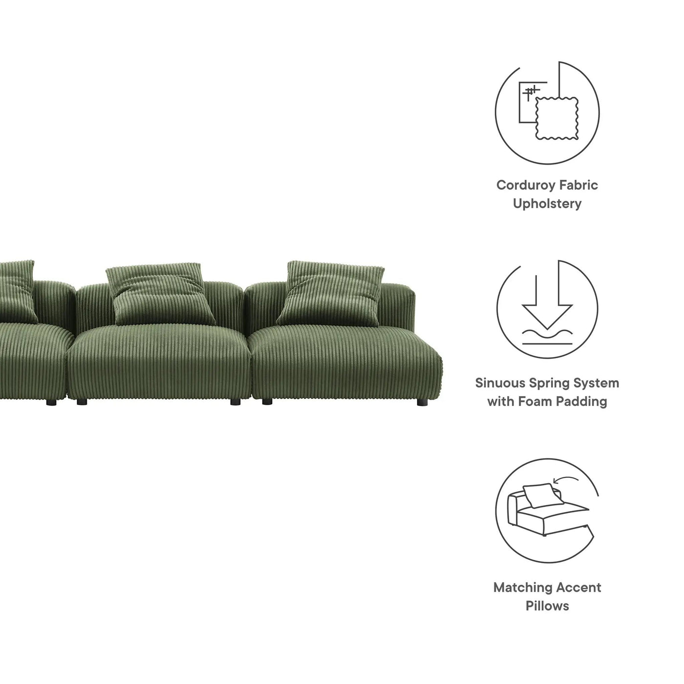 Solace 3-Piece Modular Corduroy Upholstered Sofa by Modway by HouseOfZazla