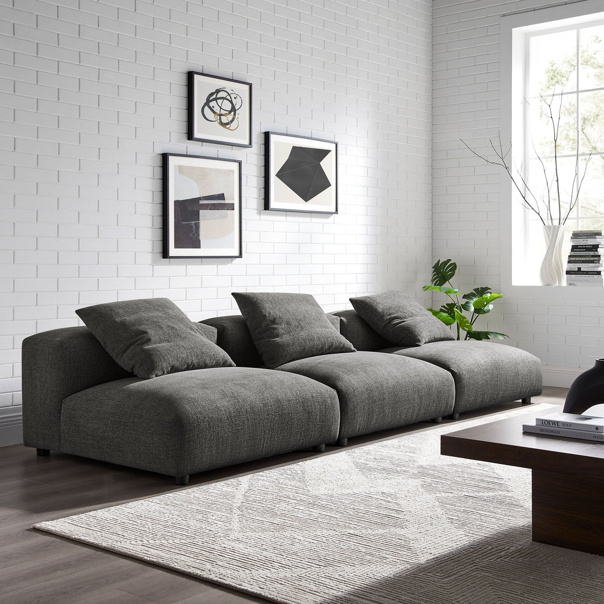 Solace 3-Piece Modular Upholstered Fabric Sofa by Modway, photo 7 of 24