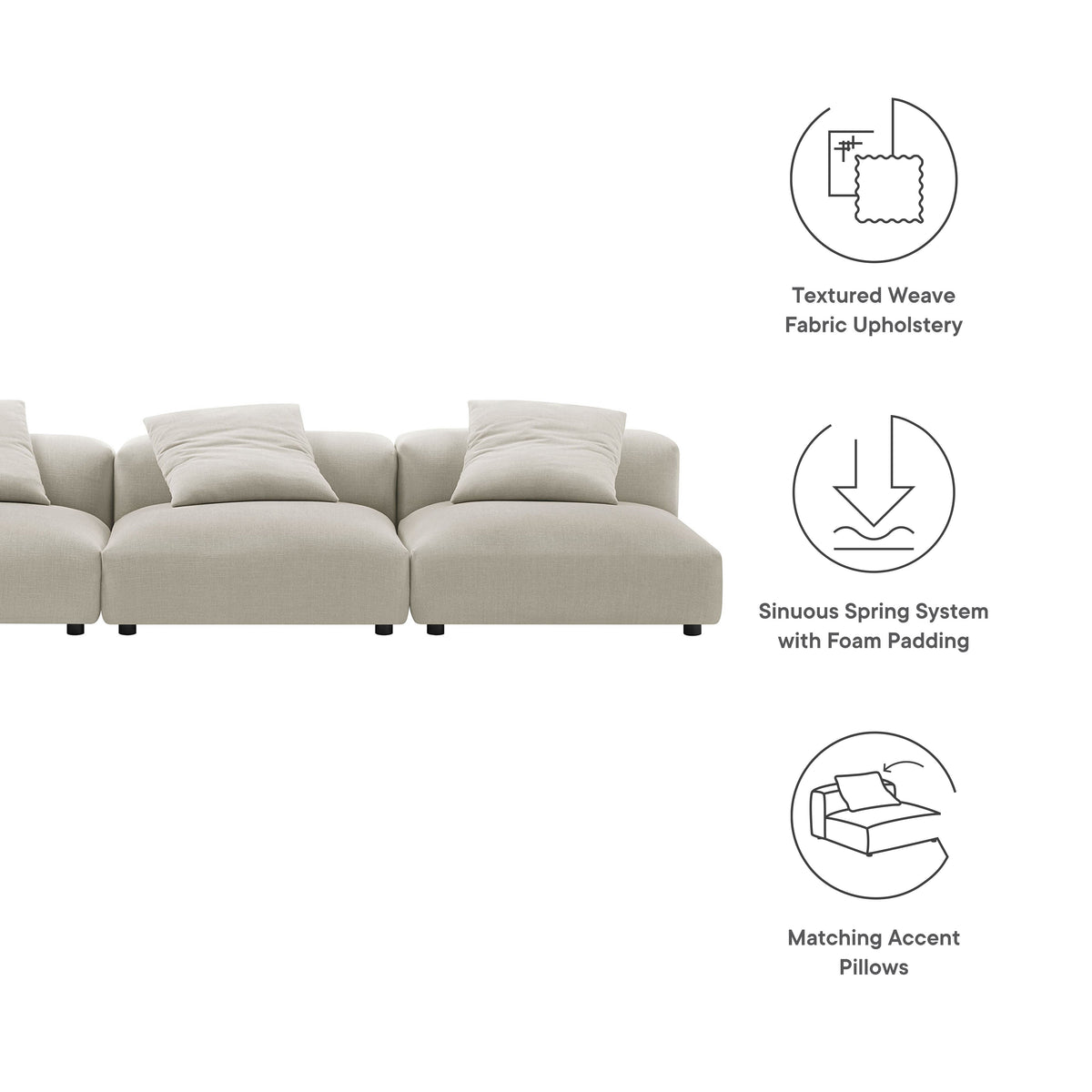 Solace 3-Piece Modular Upholstered Fabric Sofa by Modway, photo 10 of 24