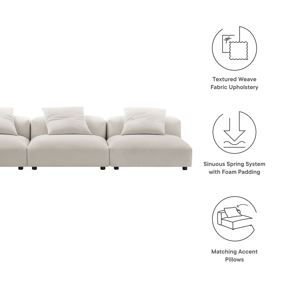 Solace 3-Piece Modular Upholstered Fabric Sofa by Modway, photo 18 of 24