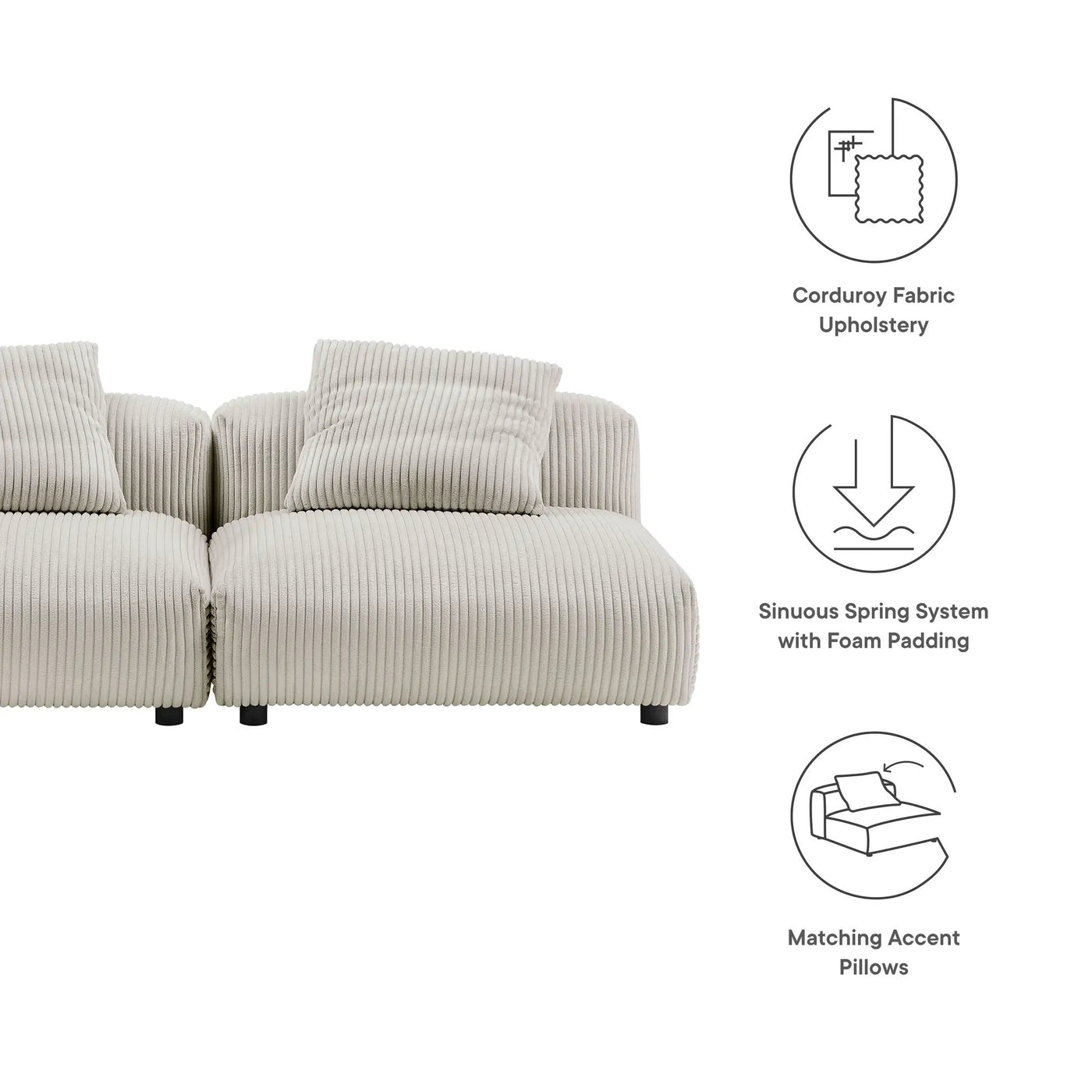 Solace 2-Piece Modular Corduroy Upholstered Sofa by Modway by HouseOfZazla