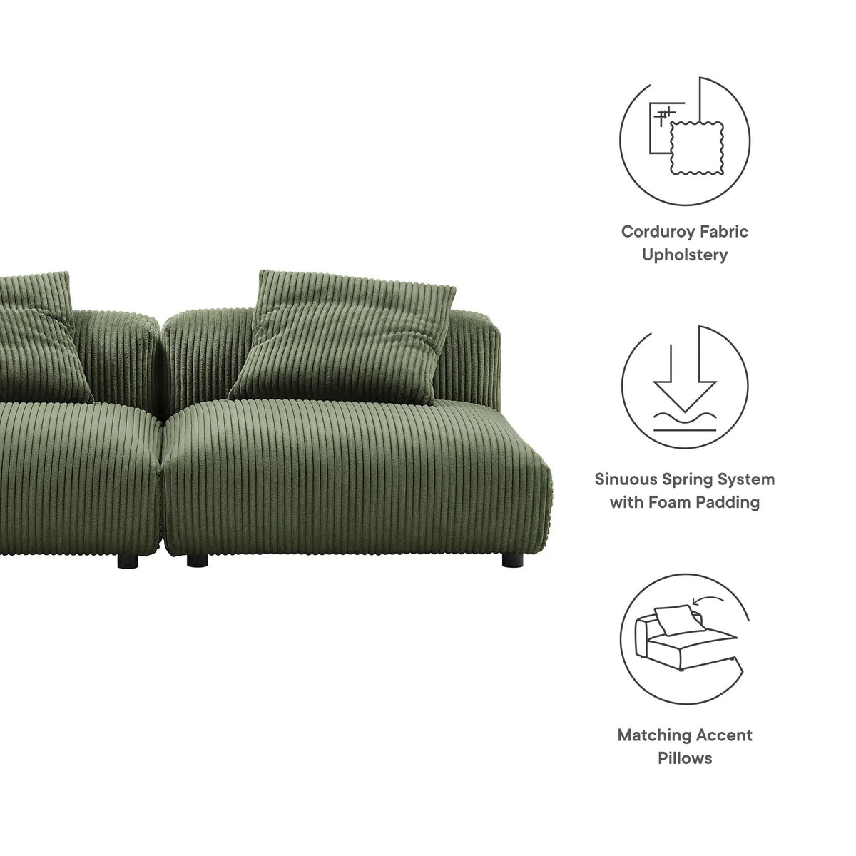 Solace 2-Piece Modular Corduroy Upholstered Sofa by Modway by HouseOfZazla
