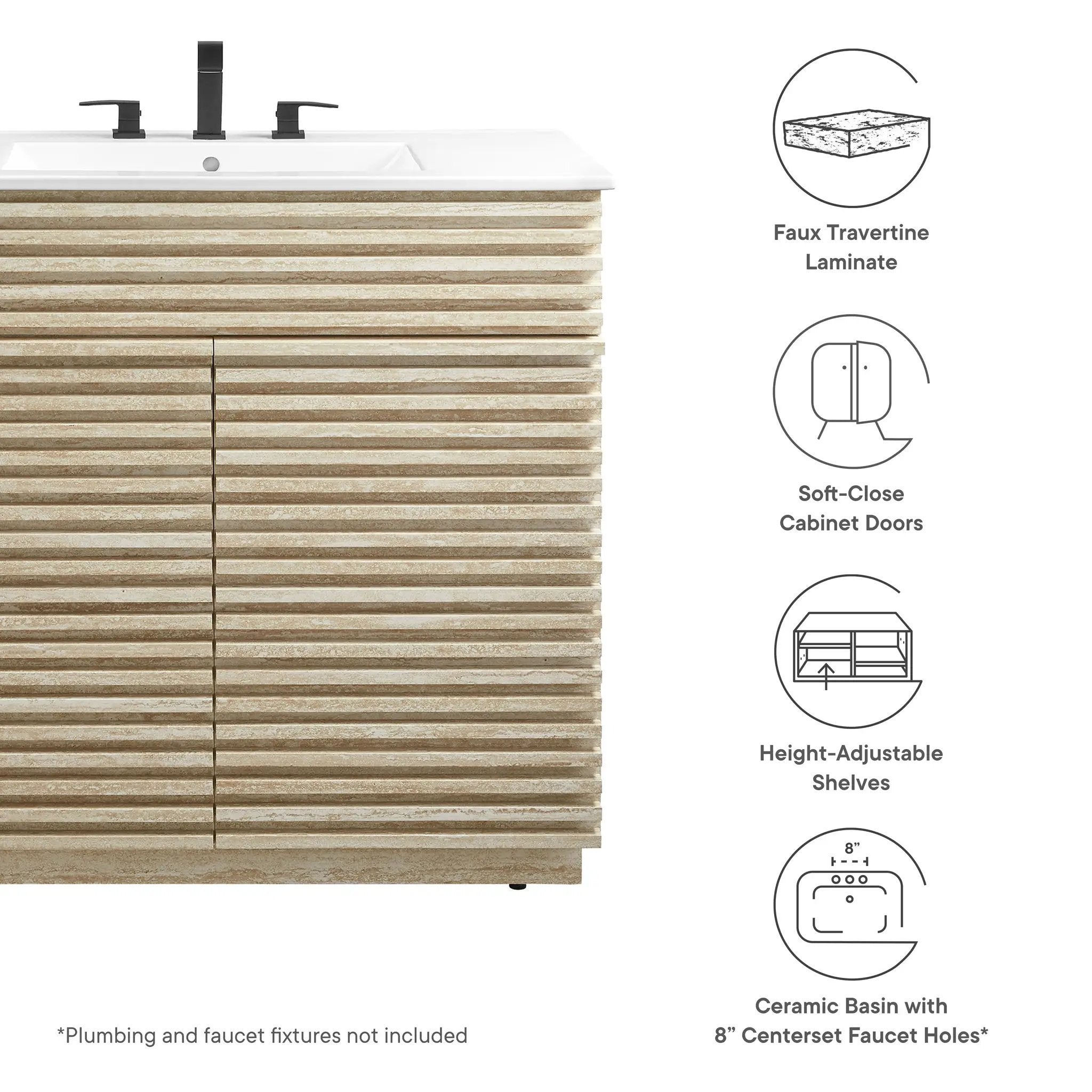 Render 36" Faux Travertine Bathroom Vanity With Sink by Modway by HouseOfZazla