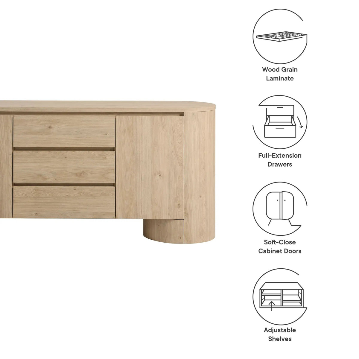 Duval 71" Rounded Sideboard Storage Cabinet by Modway by HouseOfZazla