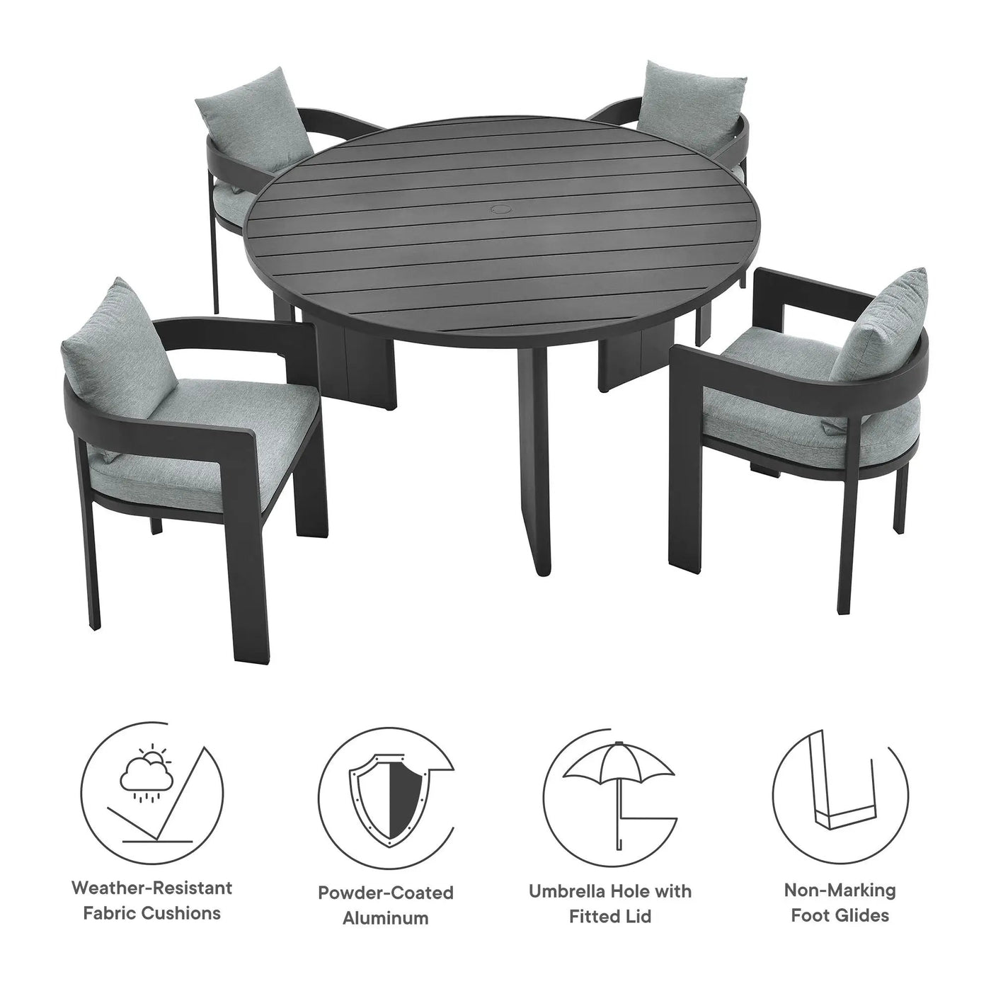 Tahoe 5-Piece Outdoor Patio Aluminum Dining Set by Modway by HouseOfZazla
