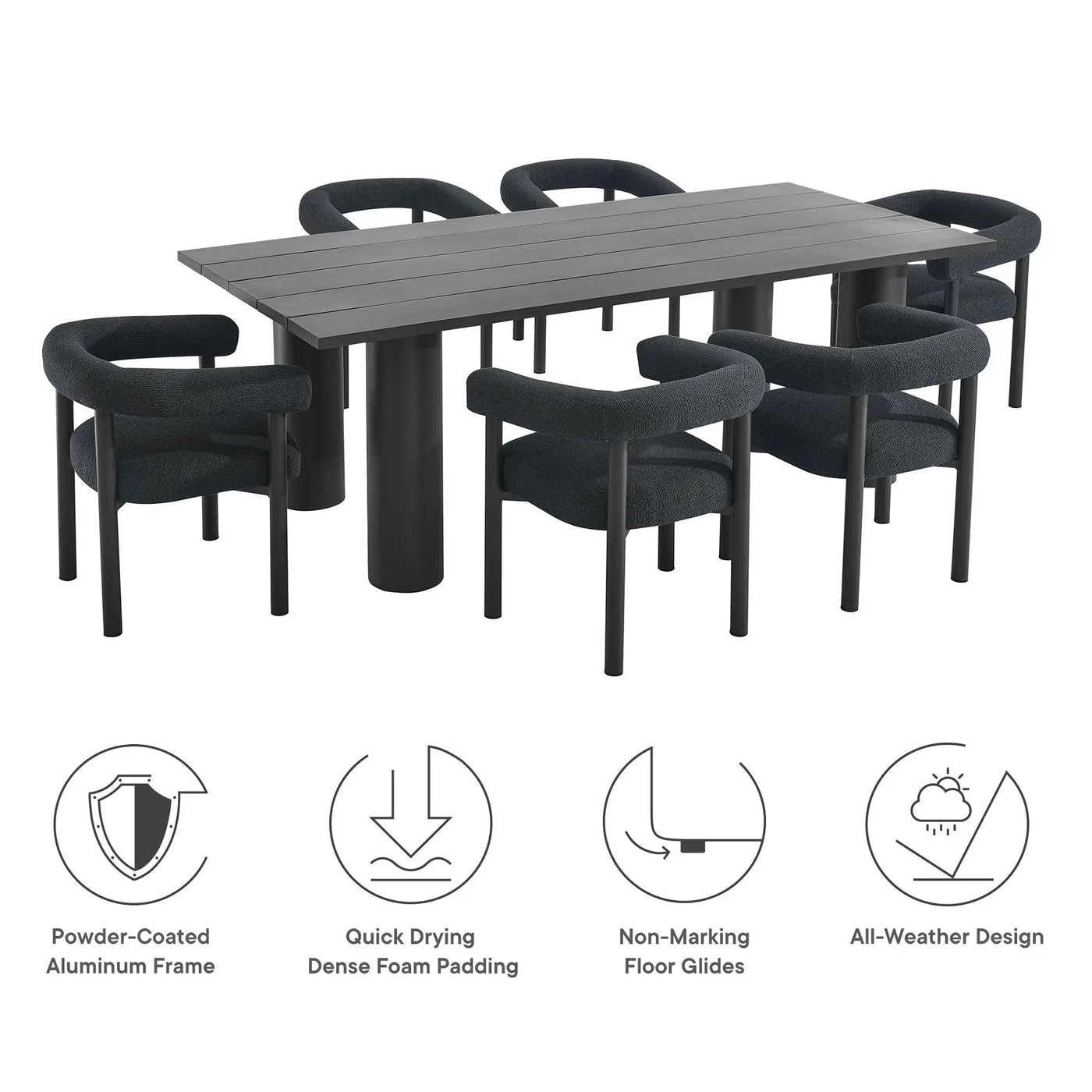 Nautica 7-Piece Rectangular Outdoor Patio Aluminum Dining Table and Chairs Set by Modway by HouseOfZazla