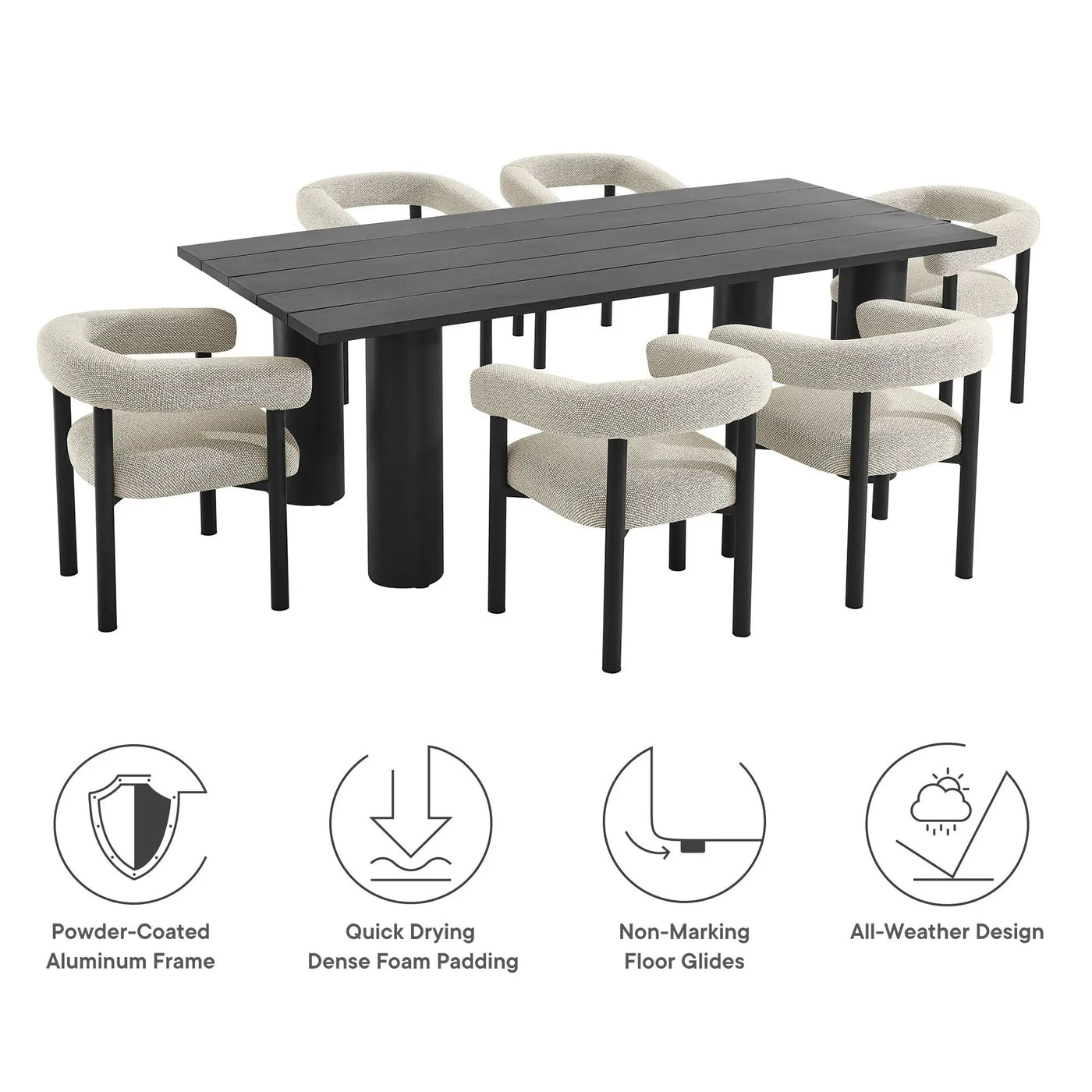Nautica 7-Piece Rectangular Outdoor Patio Aluminum Dining Table and Chairs Set by Modway by HouseOfZazla