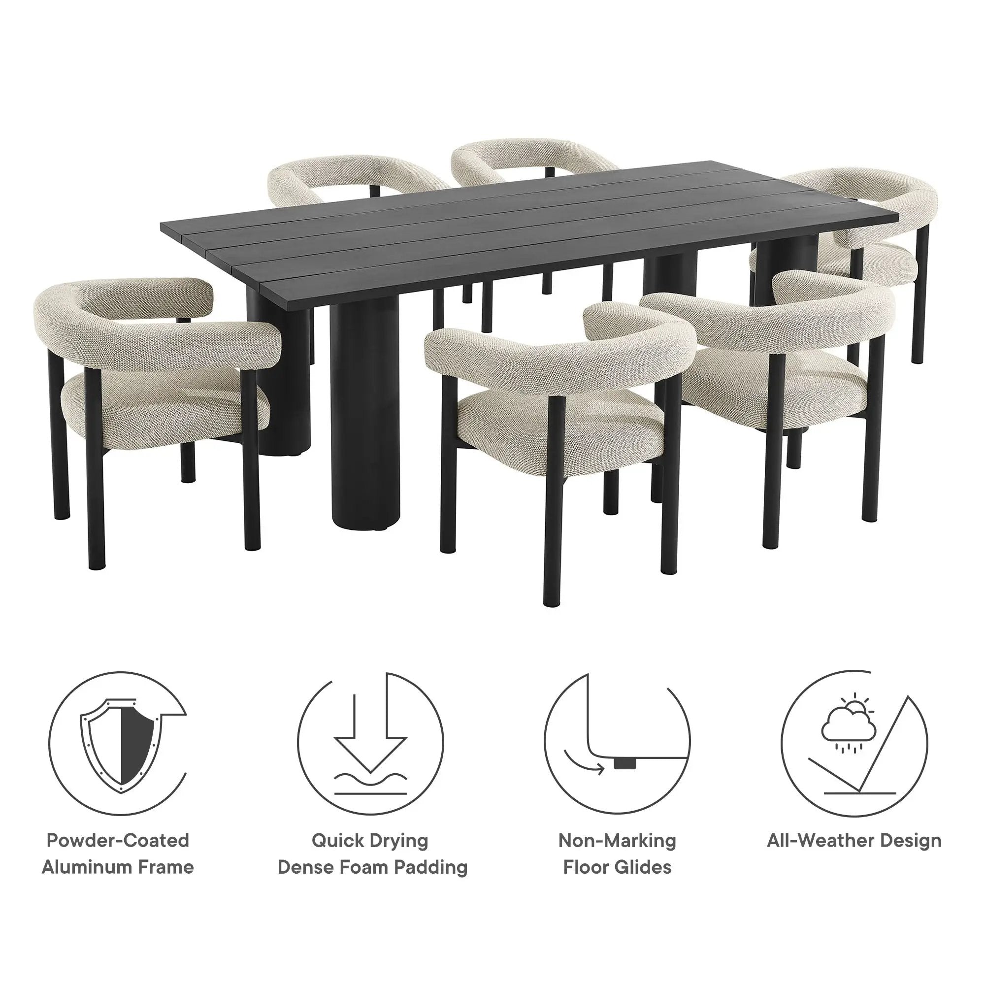 Nautica 7-Piece Rectangular Outdoor Patio Aluminum Dining Table and Chairs Set by Modway by HouseOfZazla