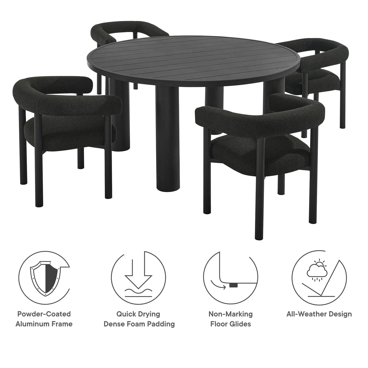 Nautica 5-Piece Round Outdoor Patio Aluminum Dining Table and Chairs Set by HouseOfZazla