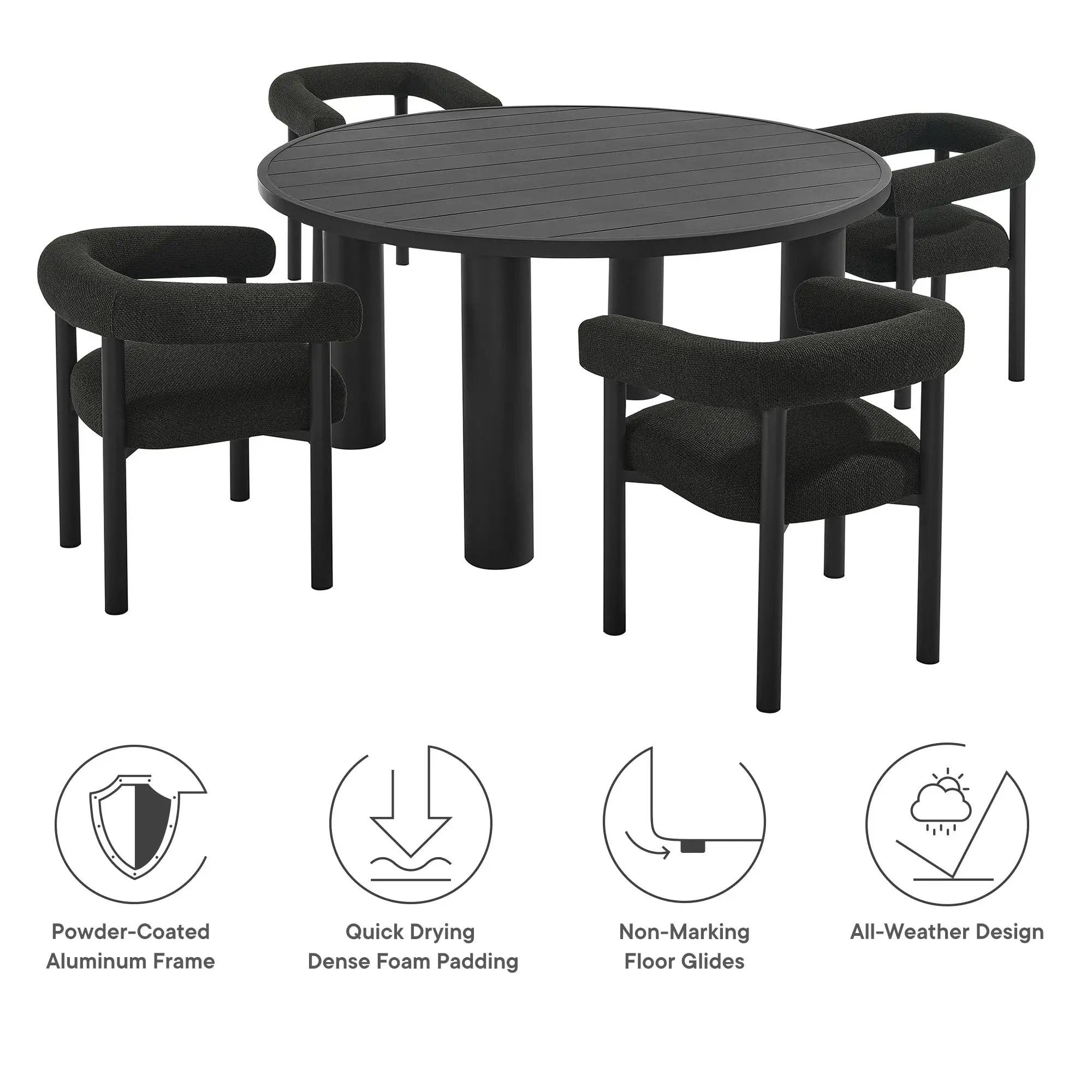 Nautica 5-Piece Round Outdoor Patio Aluminum Dining Table and Chairs Set by HouseOfZazla