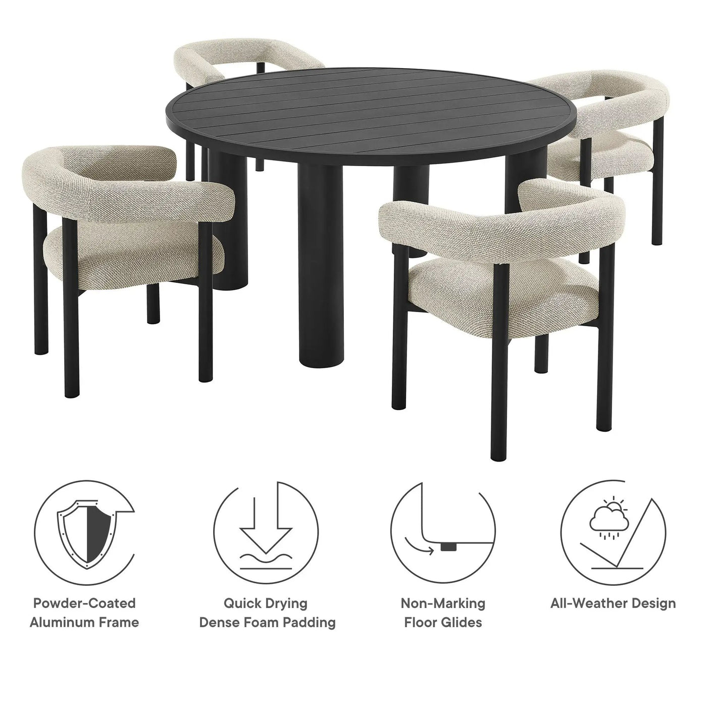 Nautica 5-Piece Round Outdoor Patio Aluminum Dining Table and Chairs Set by HouseOfZazla
