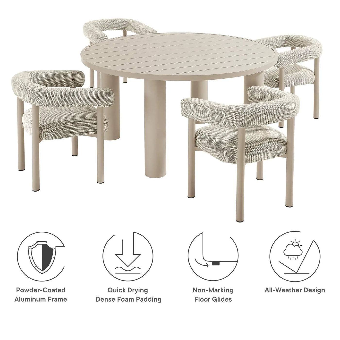 Nautica 5-Piece Round Outdoor Patio Aluminum Dining Table and Chairs Set by HouseOfZazla