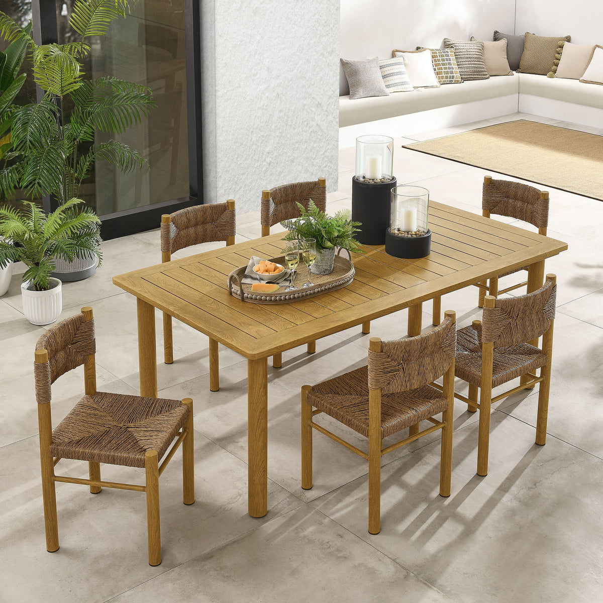 Parkland 7-Piece Rectangular Outdoor Patio Rattan and Aluminum Dining Table and Chairs Set by Modway, photo 14 of 30
