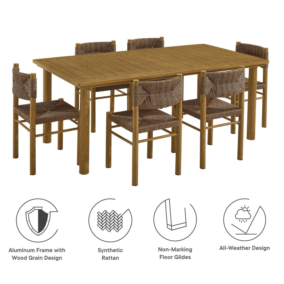 Parkland 7-Piece Rectangular Outdoor Patio Rattan and Aluminum Dining Table and Chairs Set by Modway, photo 2 of 30