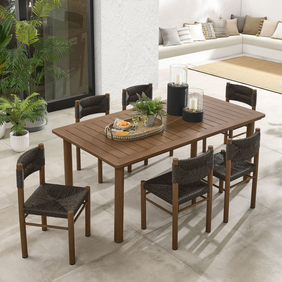 Parkland 7-Piece Rectangular Outdoor Patio Rattan and Aluminum Dining Table and Chairs Set by Modway, photo 29 of 30