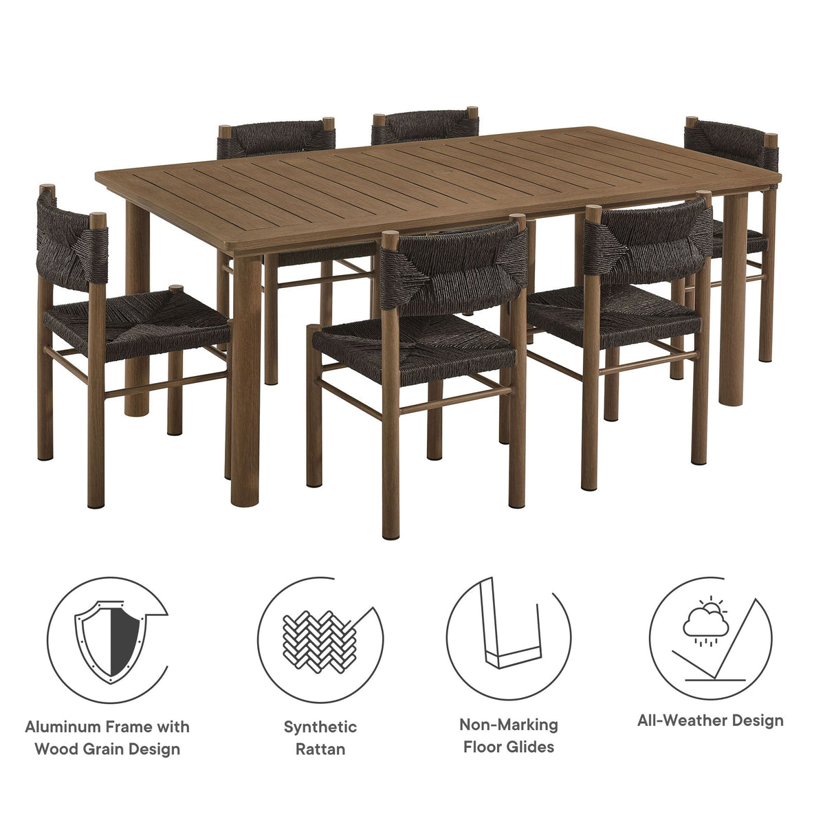 Parkland 7-Piece Rectangular Outdoor Patio Rattan and Aluminum Dining Table and Chairs Set by Modway, photo 17 of 30