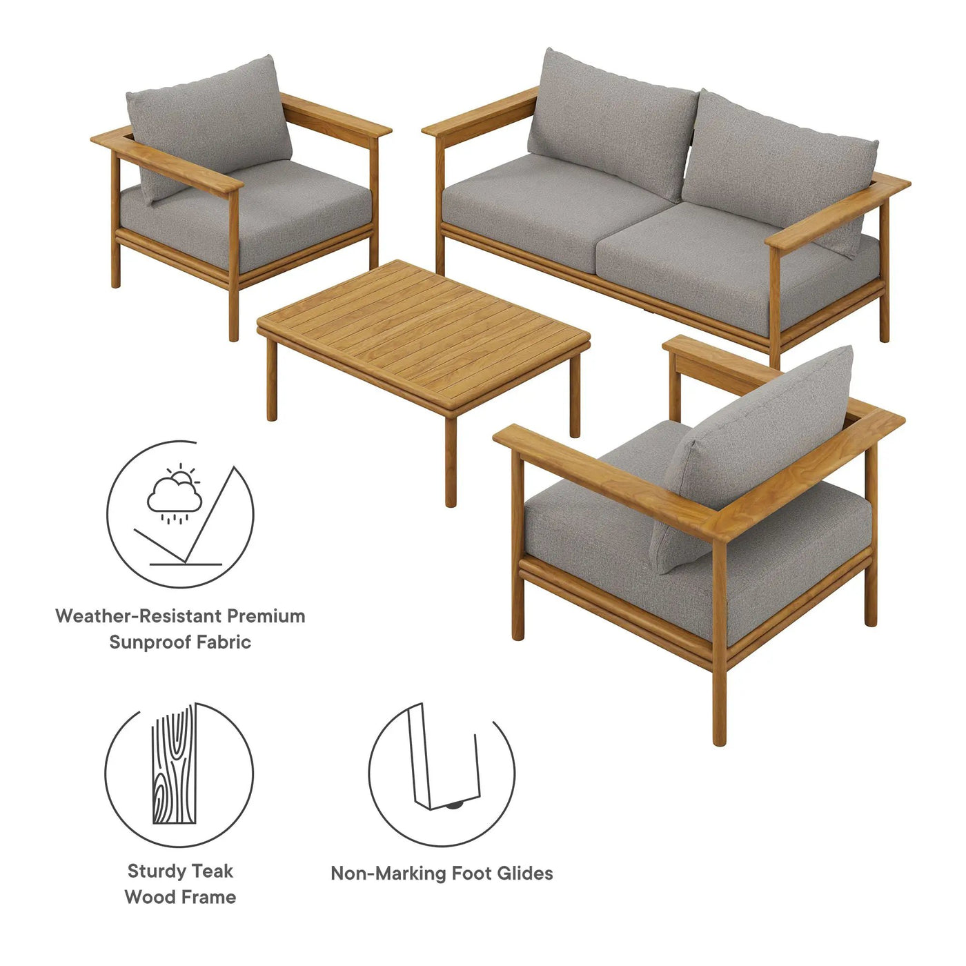 Wren 4-Piece Outdoor Patio Teak Wood Furniture Set by Modway by HouseOfZazla