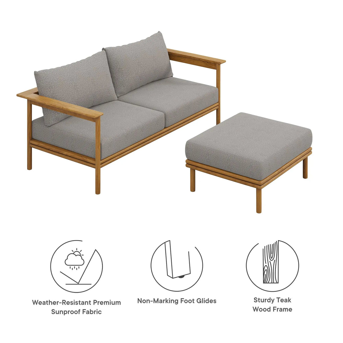 Wren 2-Piece Outdoor Patio Teak Wood Sofa and Ottoman Set by Modway by HouseOfZazla