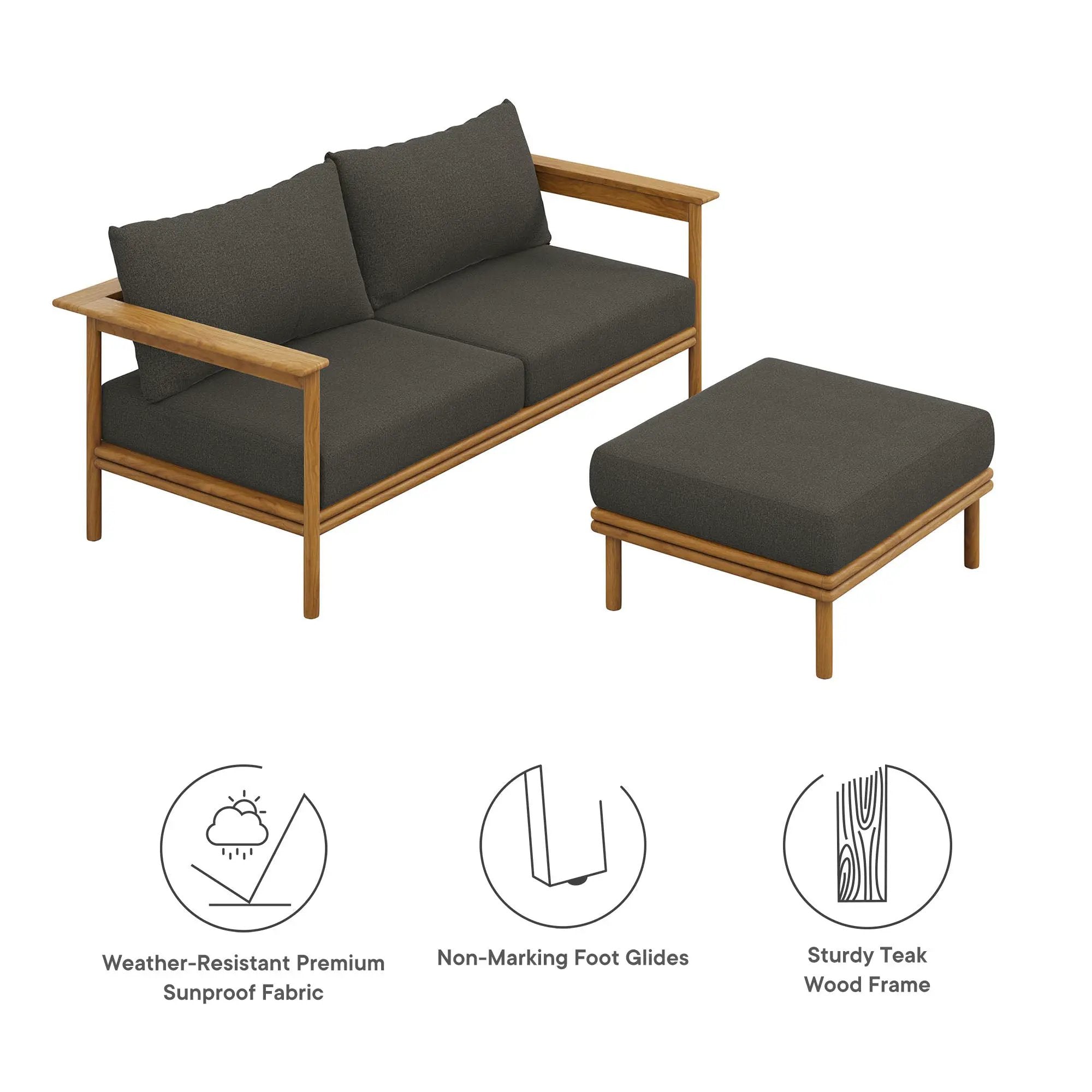 Wren 2-Piece Outdoor Patio Teak Wood Sofa and Ottoman Set by Modway by HouseOfZazla