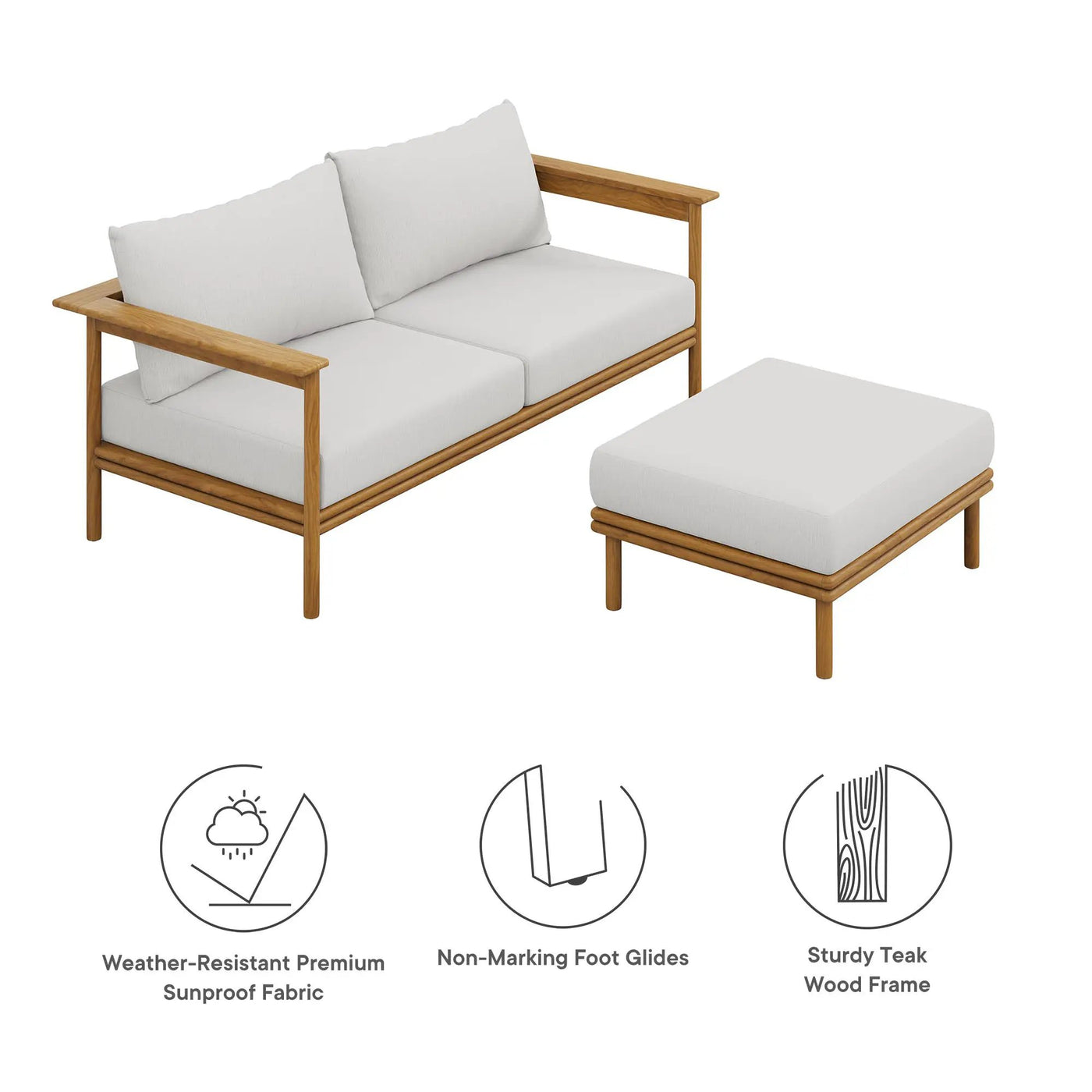 Wren 2-Piece Outdoor Patio Teak Wood Sofa and Ottoman Set by Modway by HouseOfZazla