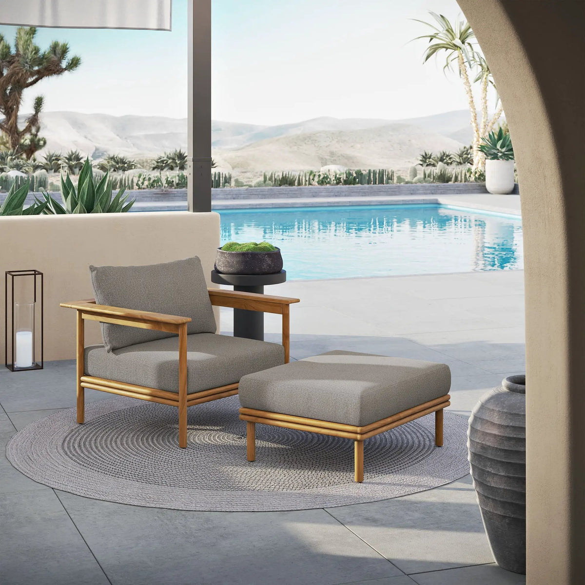 Wren Outdoor Patio Teak Wood Armchair and Ottoman Set by Modway by HouseOfZazla