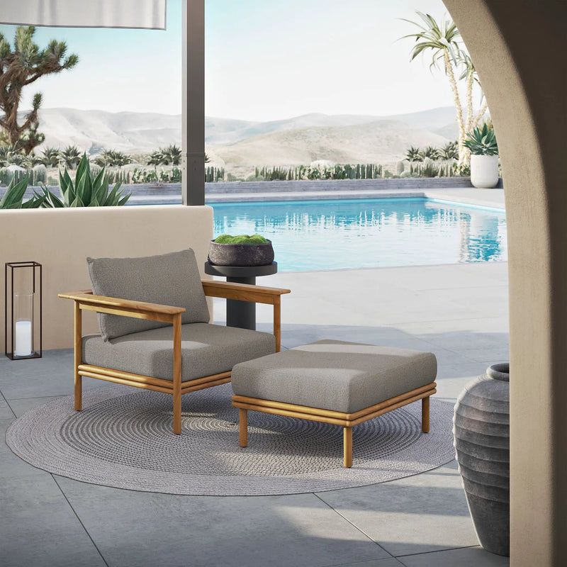 Wren Outdoor Patio Teak Wood Armchair and Ottoman Set by Modway by HouseOfZazla