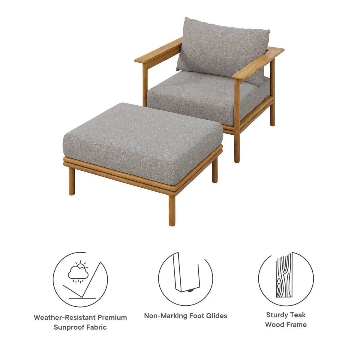 Wren Outdoor Patio Teak Wood Armchair and Ottoman Set by Modway by HouseOfZazla