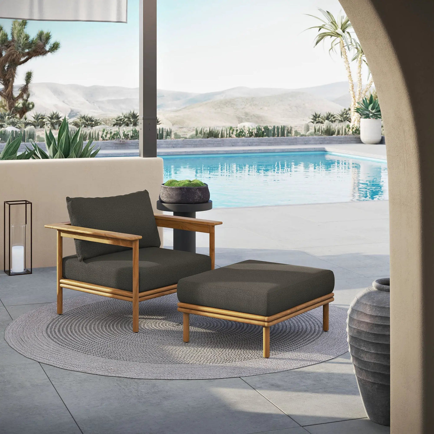Wren Outdoor Patio Teak Wood Armchair and Ottoman Set by Modway by HouseOfZazla