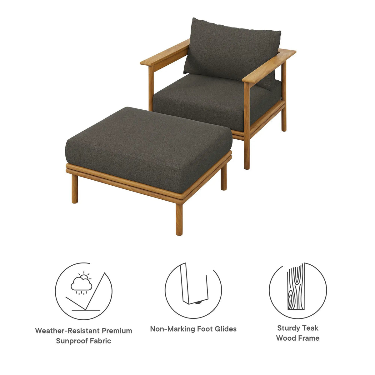 Wren Outdoor Patio Teak Wood Armchair and Ottoman Set by Modway by HouseOfZazla