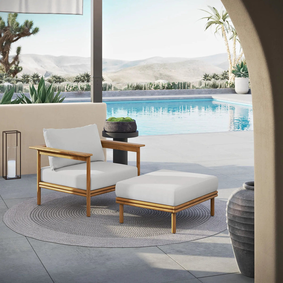 Wren Outdoor Patio Teak Wood Armchair and Ottoman Set by Modway by HouseOfZazla