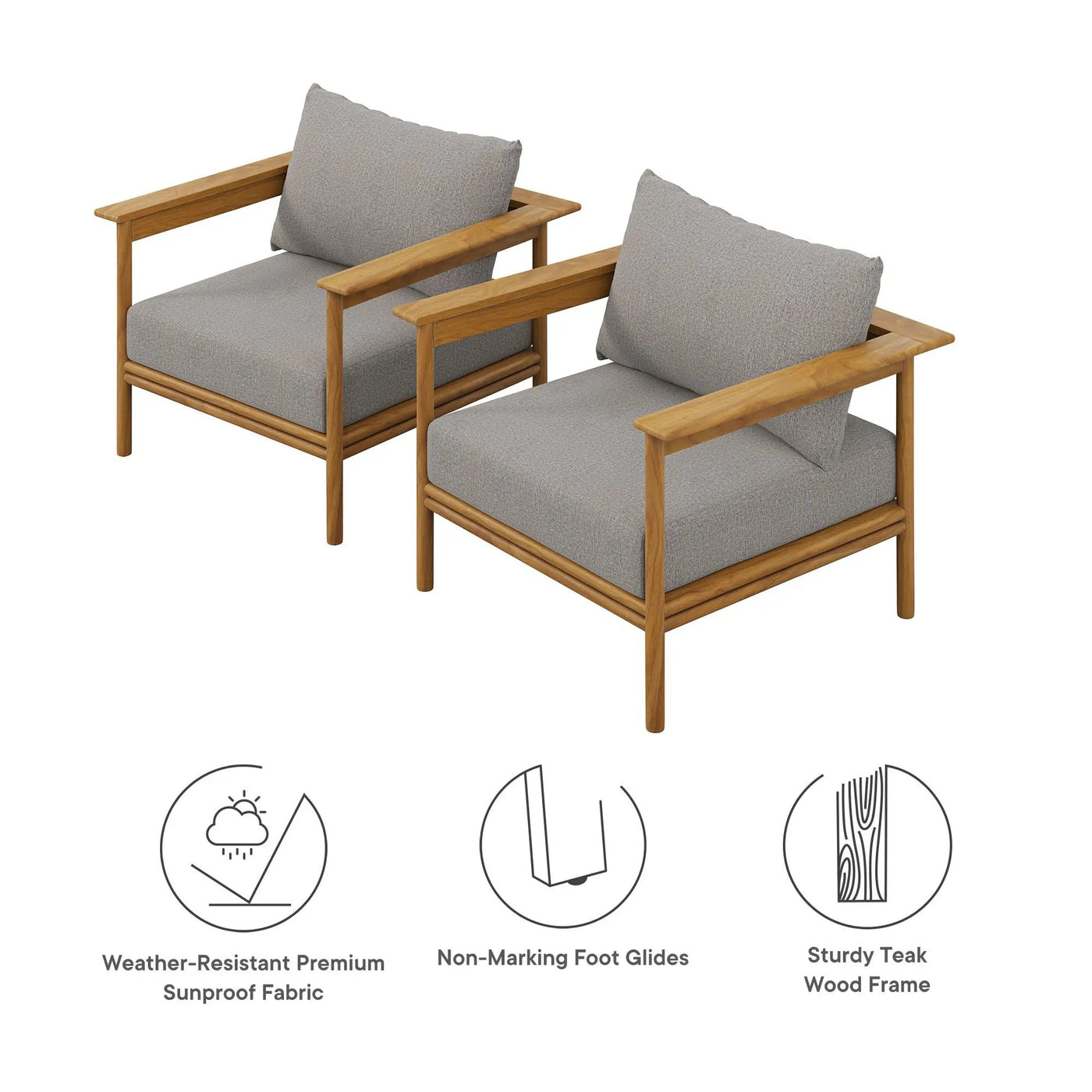 Wren Outdoor Patio Teak Wood Armchair Set of 2 by Modway by HouseOfZazla