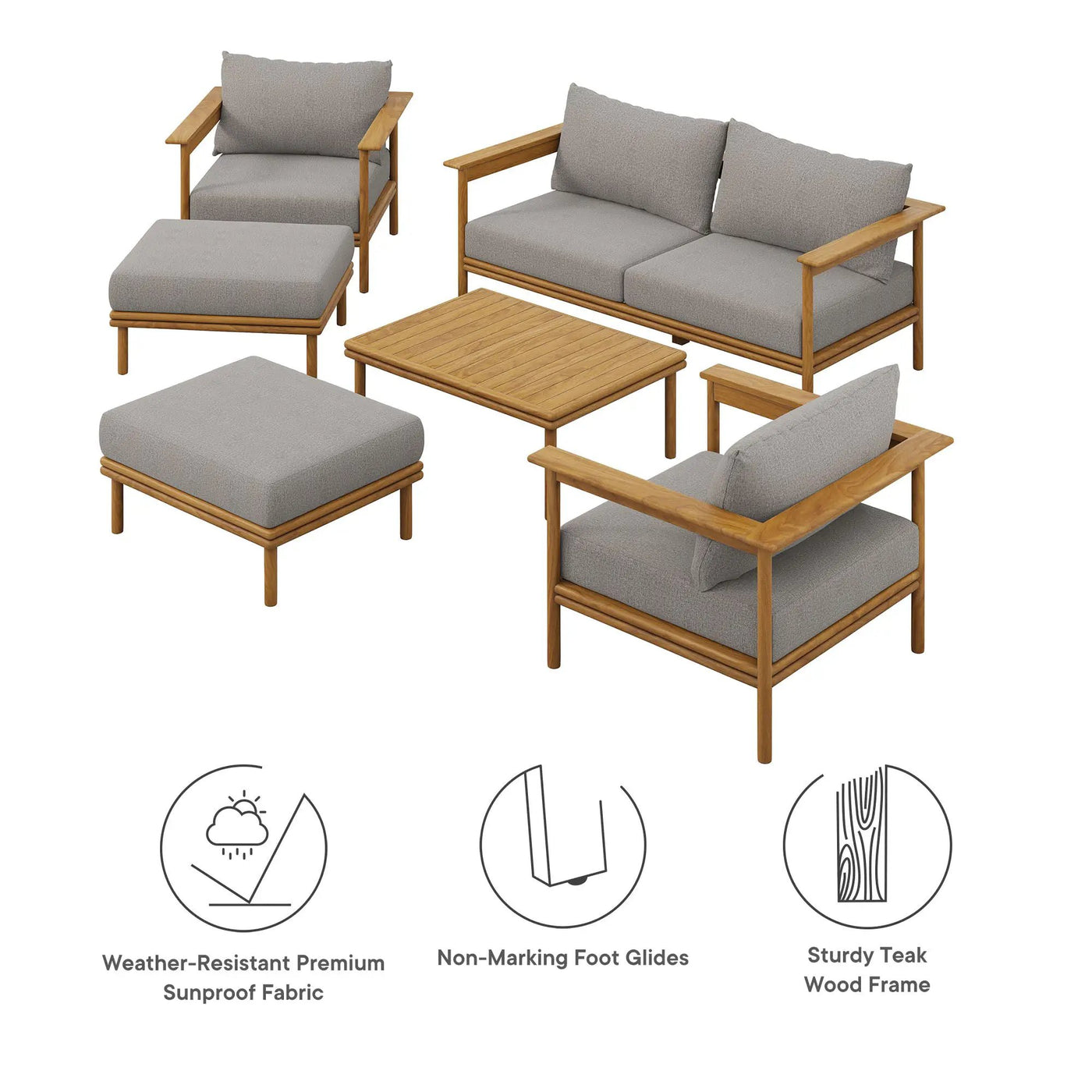Wren 6-Piece Outdoor Patio Teak Wood Furniture Set by Modway by HouseOfZazla
