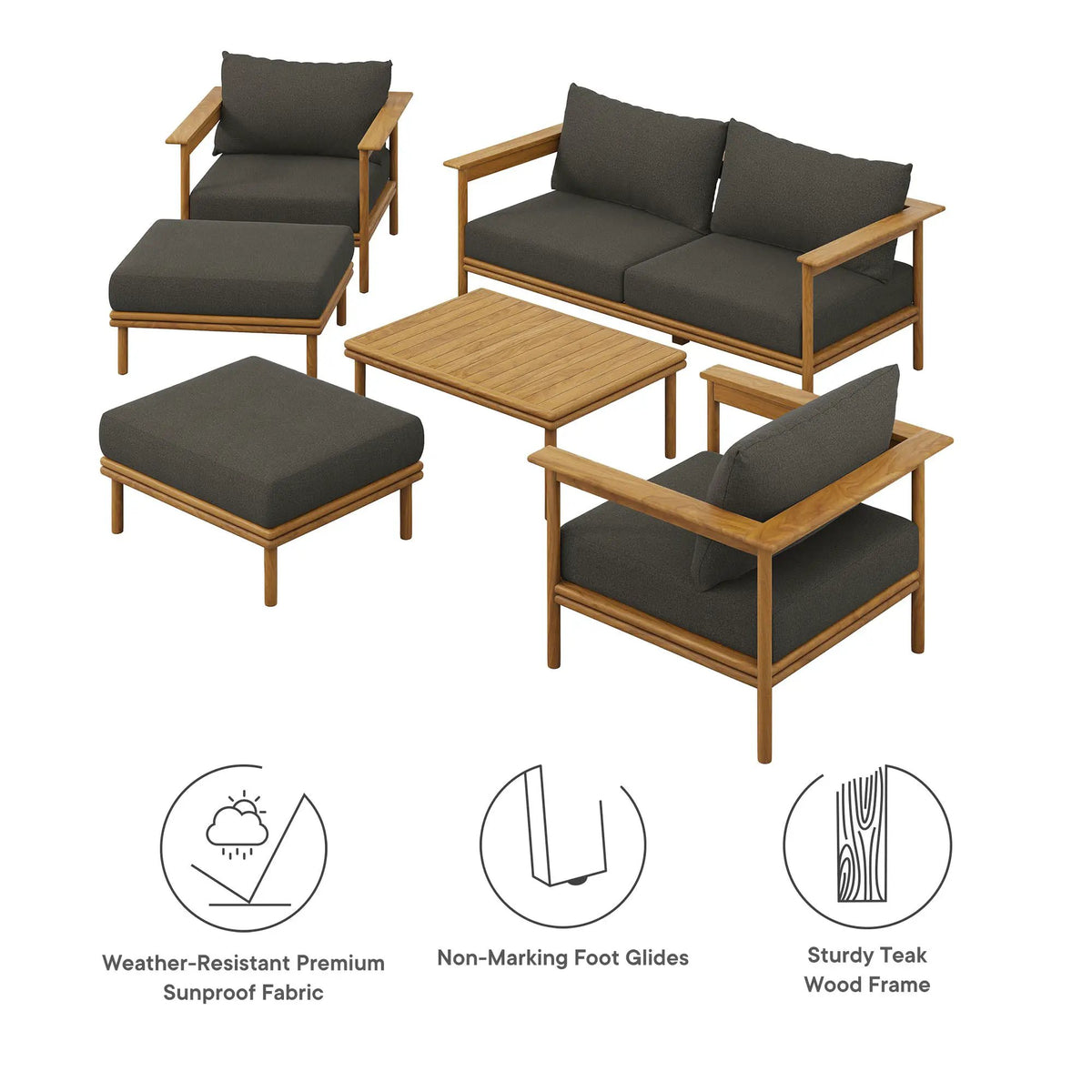 Wren 6-Piece Outdoor Patio Teak Wood Furniture Set by Modway by HouseOfZazla