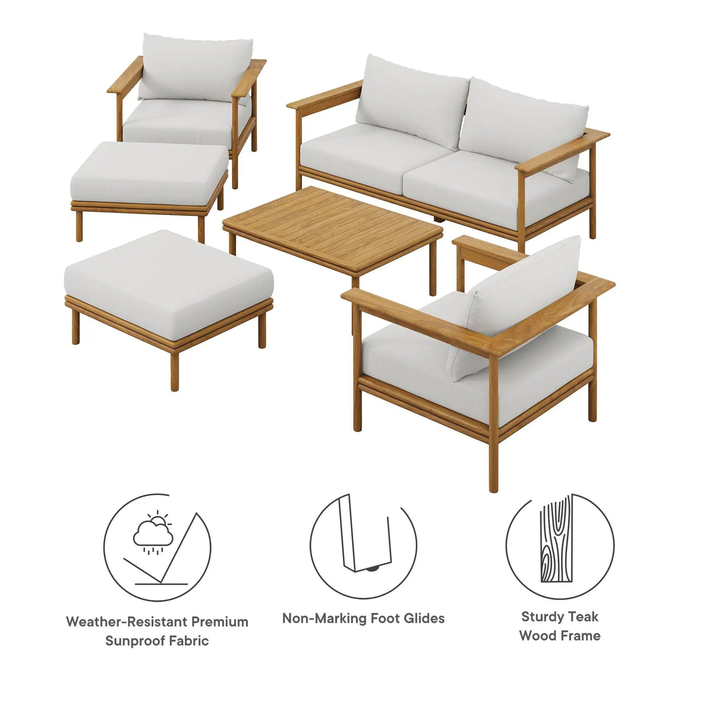 Wren 6-Piece Outdoor Patio Teak Wood Furniture Set by Modway by HouseOfZazla