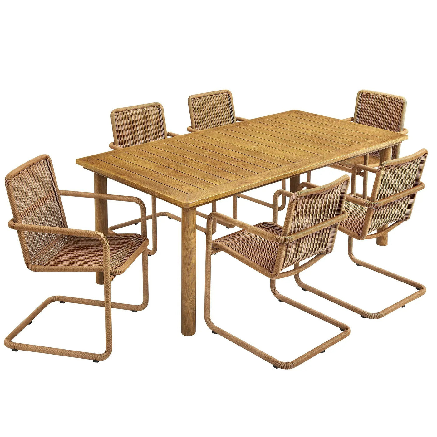 Abacus 7-Piece Rectangular Outdoor Patio Aluminum Dining Table Set with Rattan Armchairs by HouseOfZazla