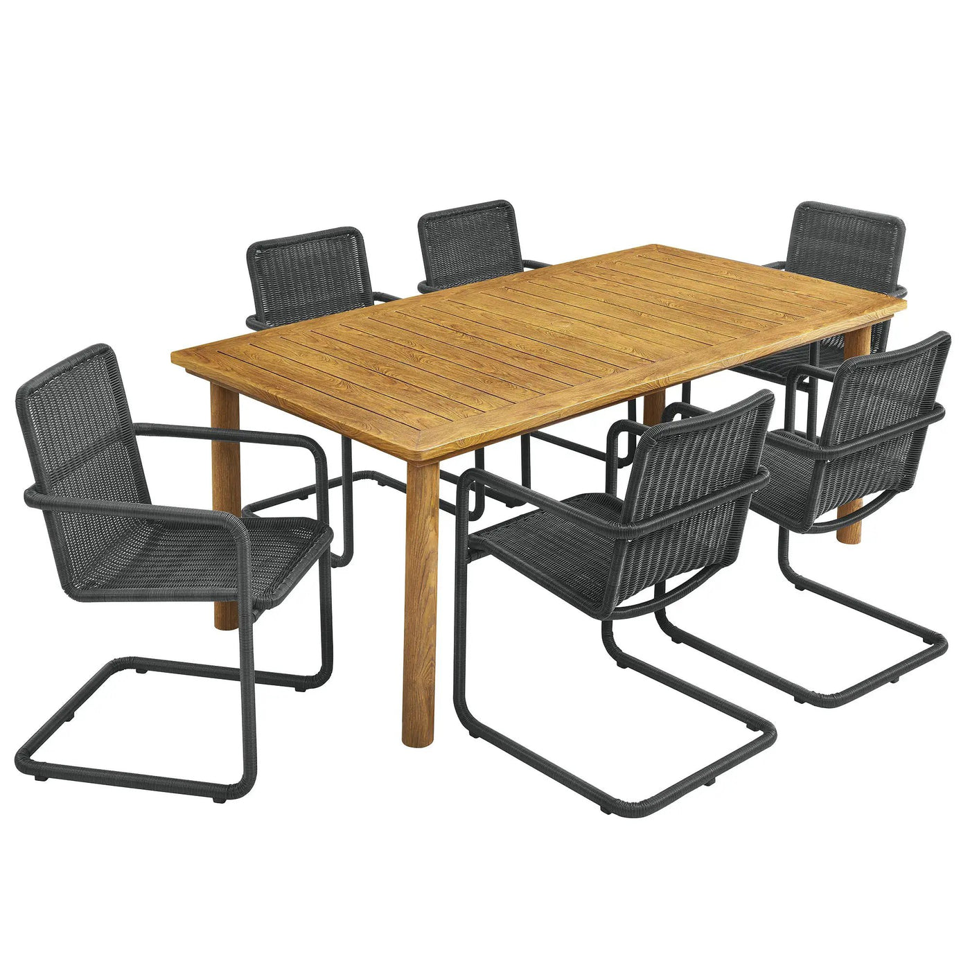 Abacus 7-Piece Rectangular Outdoor Patio Aluminum Dining Table Set with Rattan Armchairs by HouseOfZazla
