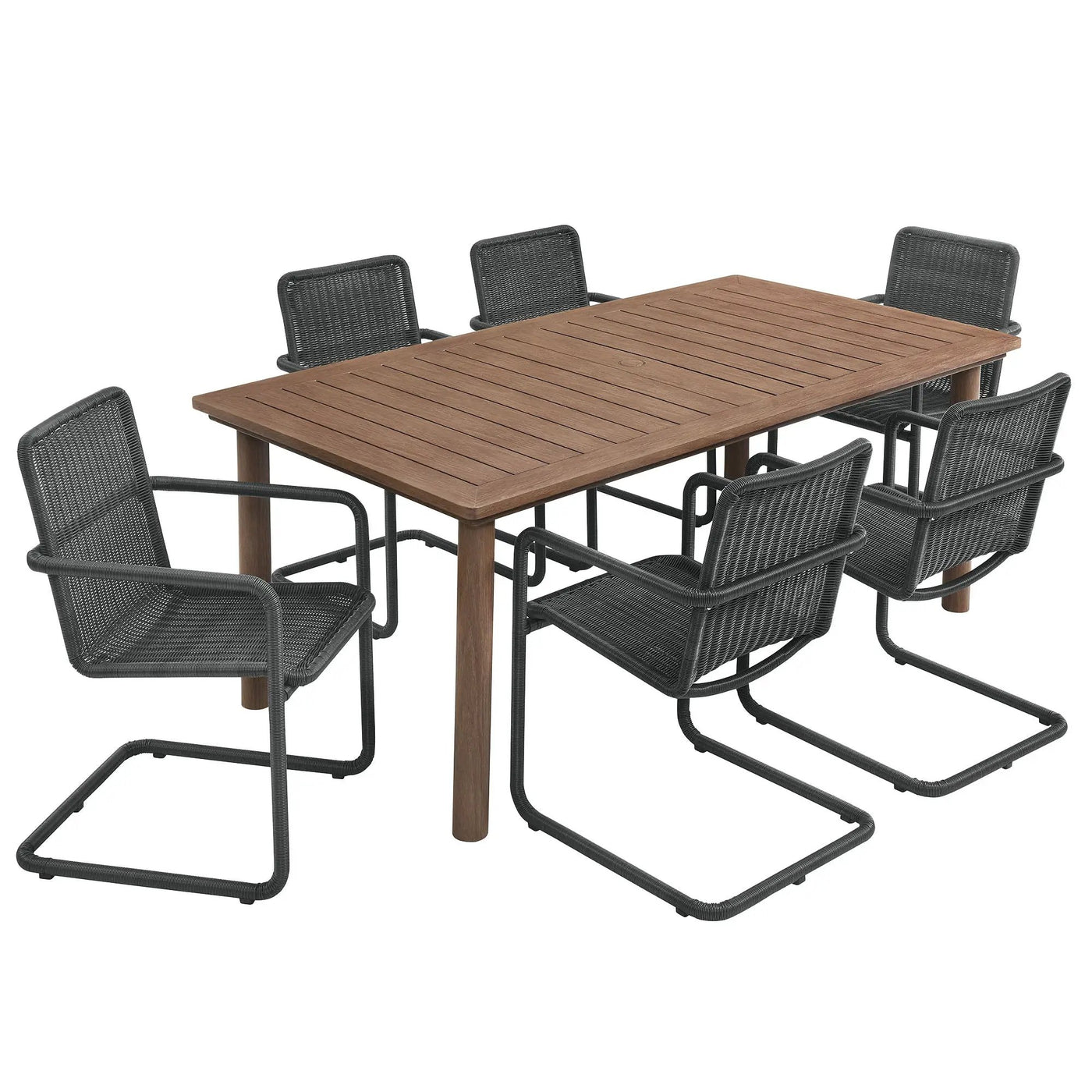Abacus 7-Piece Rectangular Outdoor Patio Aluminum Dining Table Set with Rattan Armchairs by HouseOfZazla