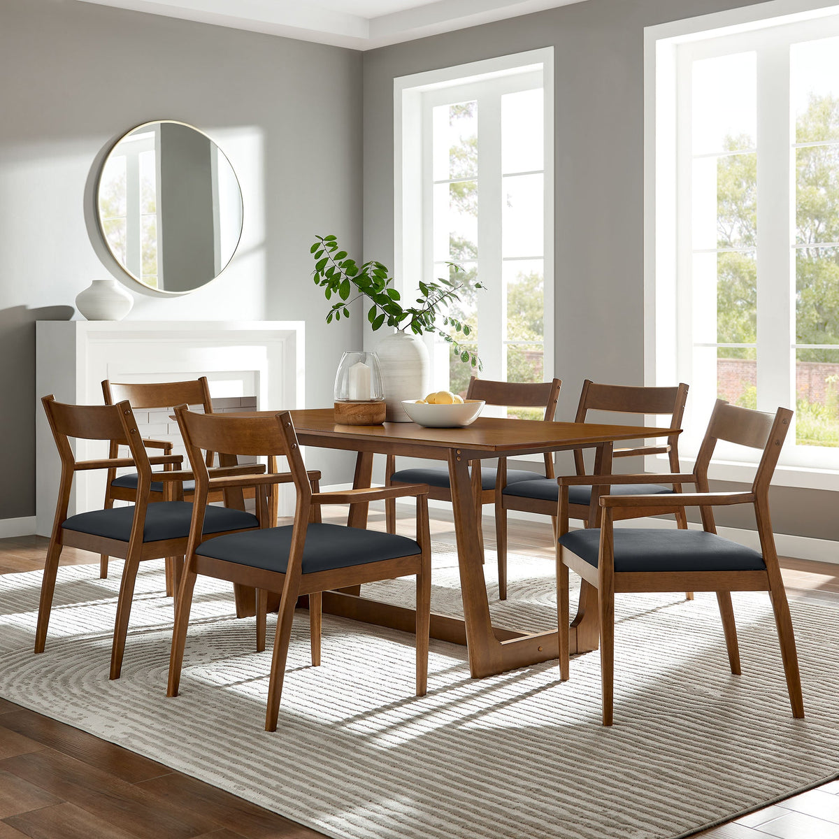 Solara 7-Piece Wood Dining Set with Vegan Leather Armchairs by Modway, photo 12 of 12