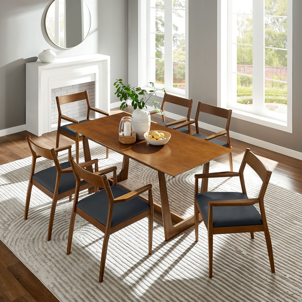 Solara 7-Piece Wood Dining Set with Vegan Leather Armchairs by Modway, photo 11 of 12