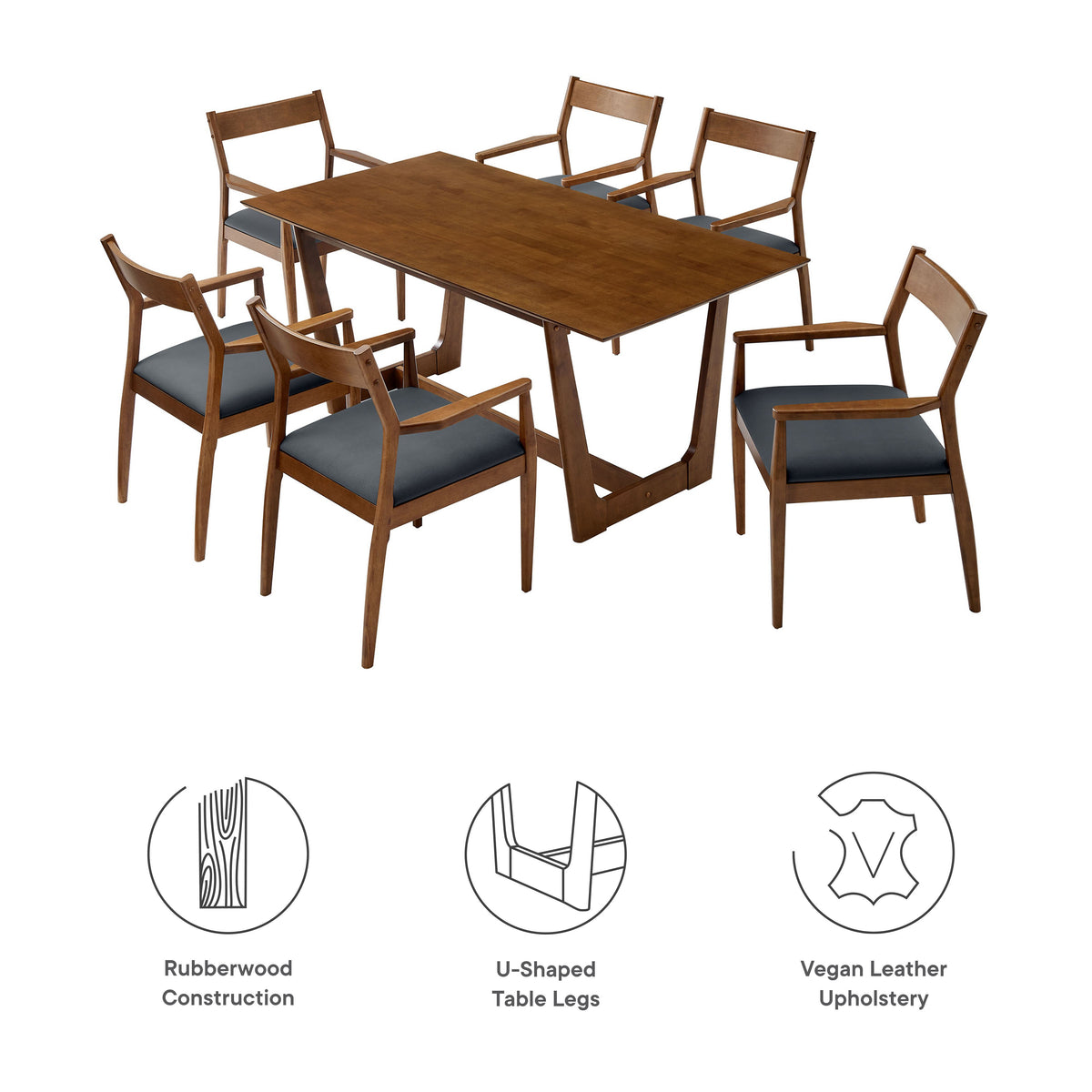 Solara 7-Piece Wood Dining Set with Vegan Leather Armchairs by Modway, photo 2 of 12