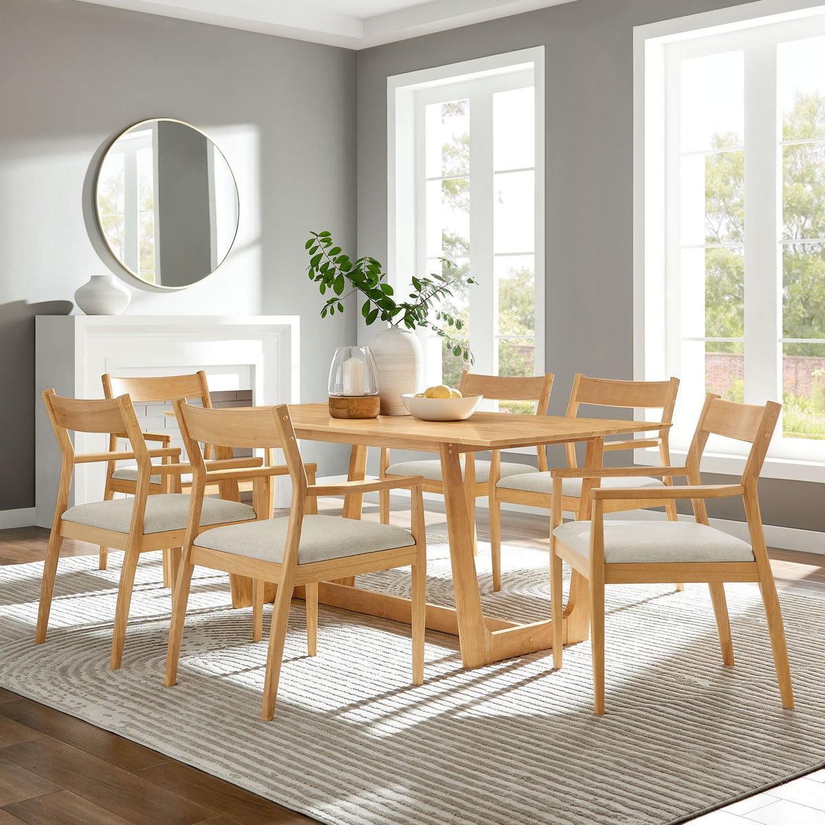 Solara 7-Piece Wood Dining Set with Fabric Upholstered Armchairs by Modway, photo 12 of 24
